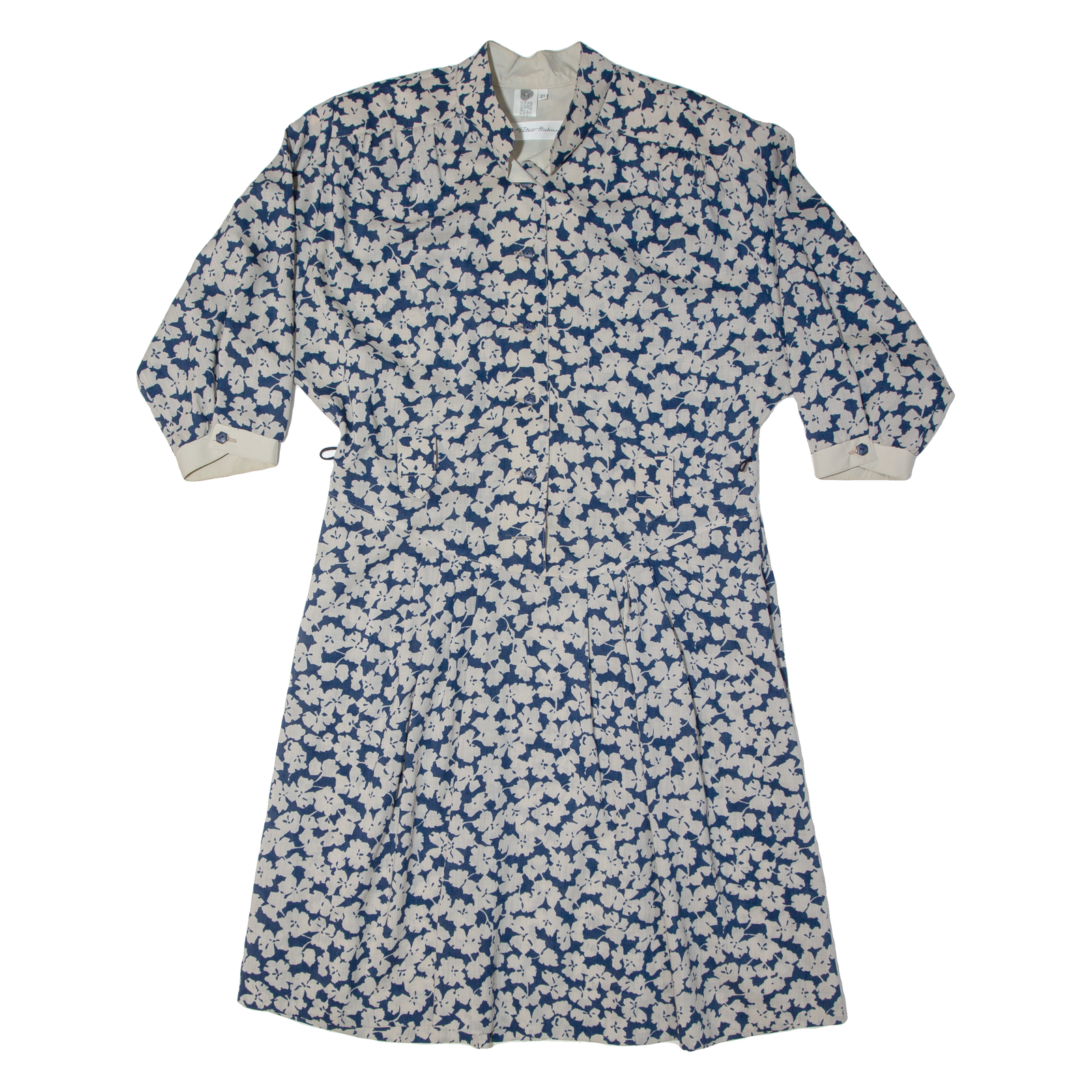 PETER HAHM Womens A-Line Dress Blue Wool Floral Midi UK 20 Refurbished - N/A refurbished available on Cerqular
