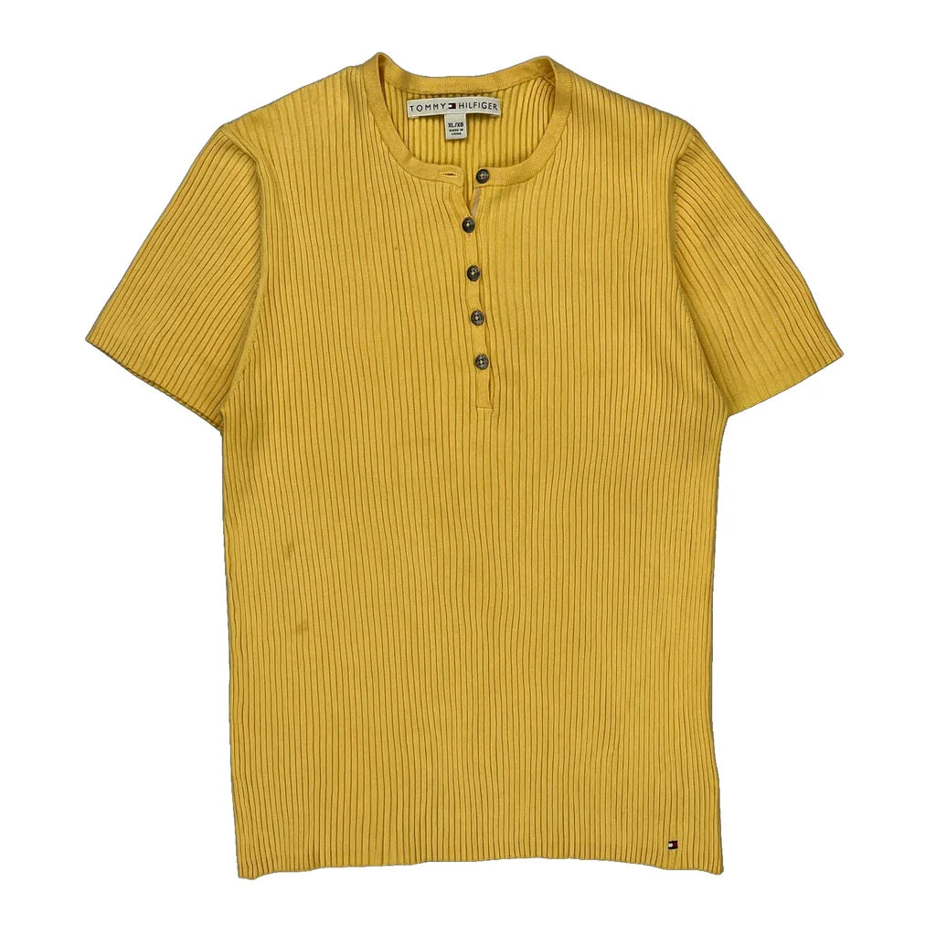 Tommy Hilfiger Top - XL Yellow Silk Blend Refurbished - Thrifted (note: this is a term often used to describe second- refurbished available on Cerqular