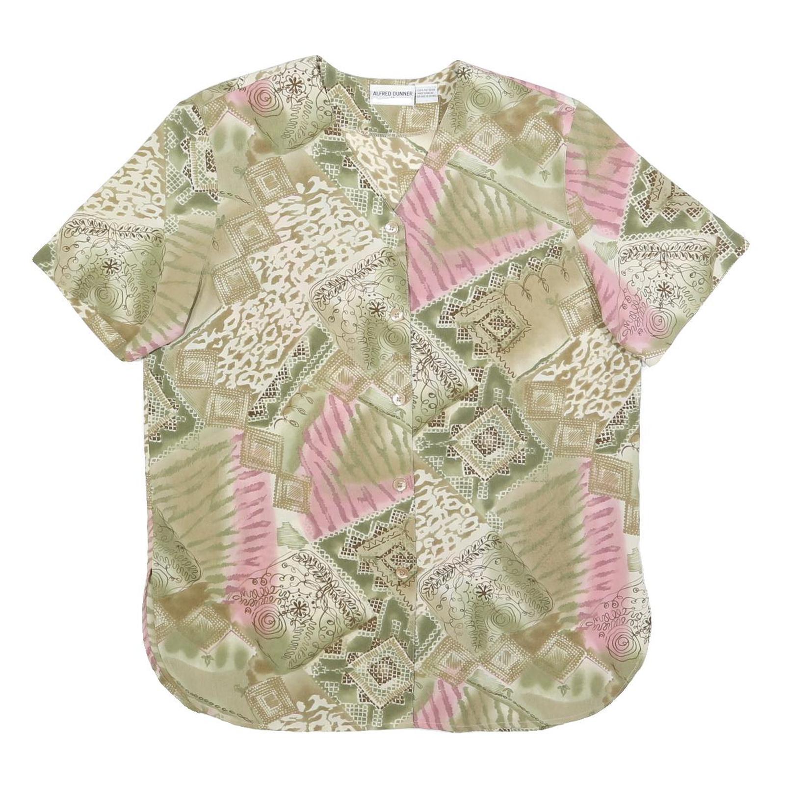 ALFRED DUNNER Womens Green & Pink Printed Blouse Short Sleeve V-Neck M Casual Refurbished - N/A refurbished available on Cerqular