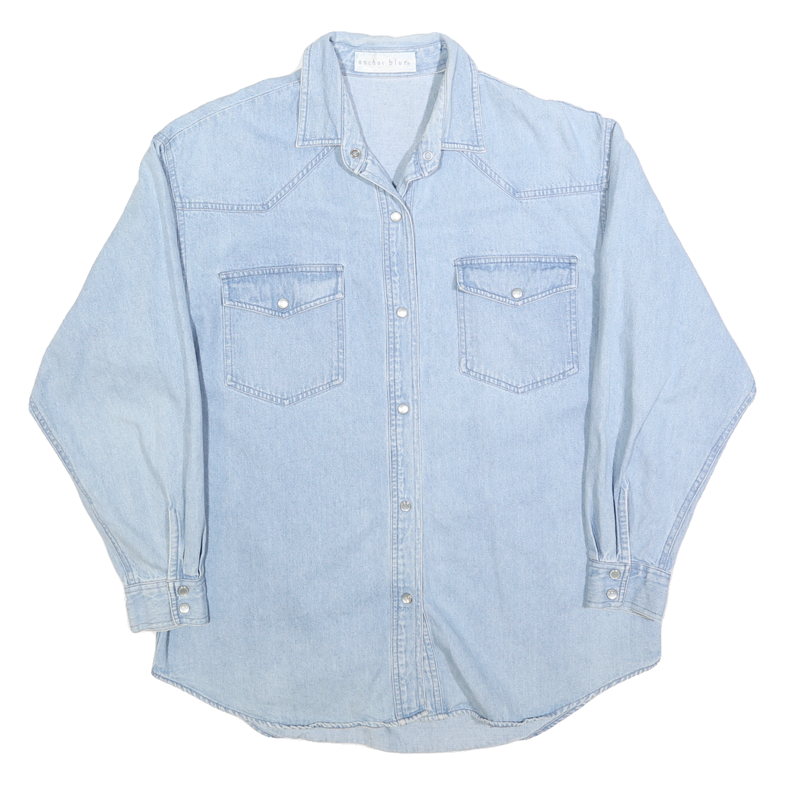 ANCHOR BLUES Womens Blue Denim Shirt L Casual Western Style Long Sleeve Button Refurbished - N/A refurbished available on Cerqular
