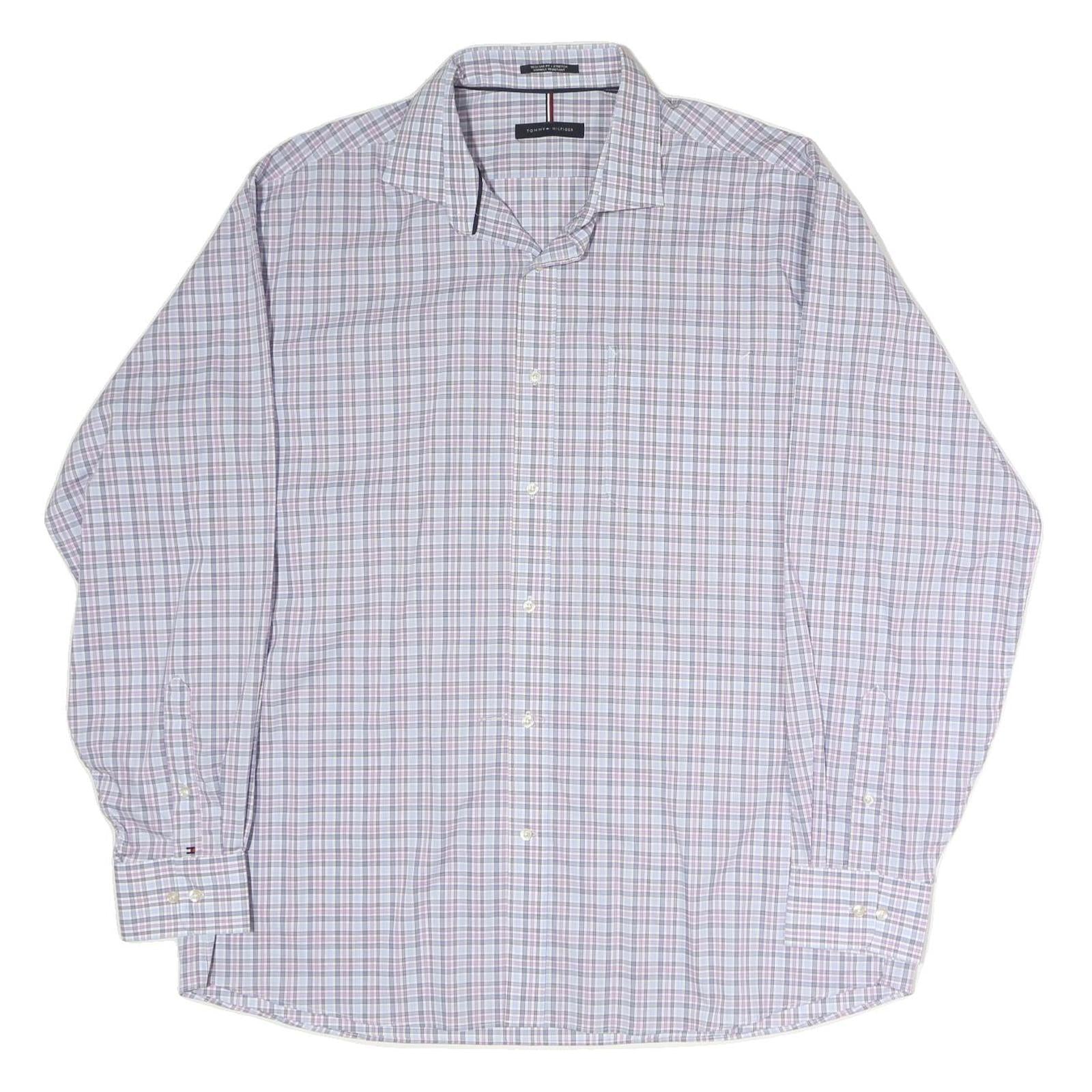 TOMMY HILFIGER Mens Blue & Pink Check Shirt XL Classic Cotton Long Sleeve Casual Refurbished - N/A refurbished available on Cerqular