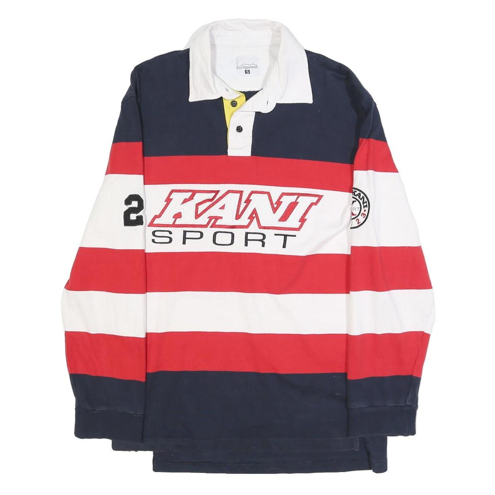 KARL KANI Mens Navy Red & White Striped Long Sleeve Polo Shirt S Kani Sport Refurbished - N/A refurbished available on Cerqular