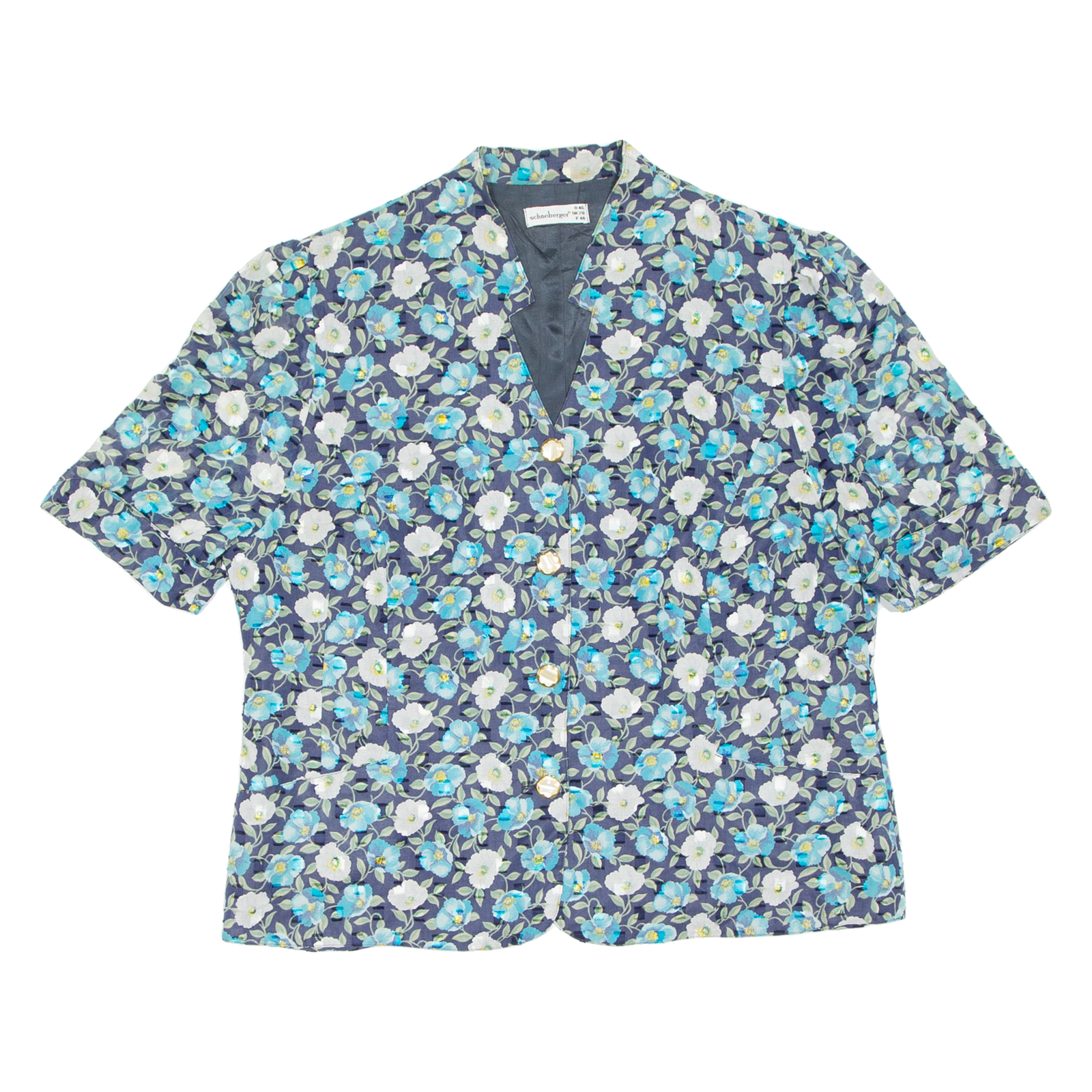 SCHNEBERGER Womens Printed Blouse Blue V-Neck Floral UK 20 Refurbished - N/A refurbished available on Cerqular