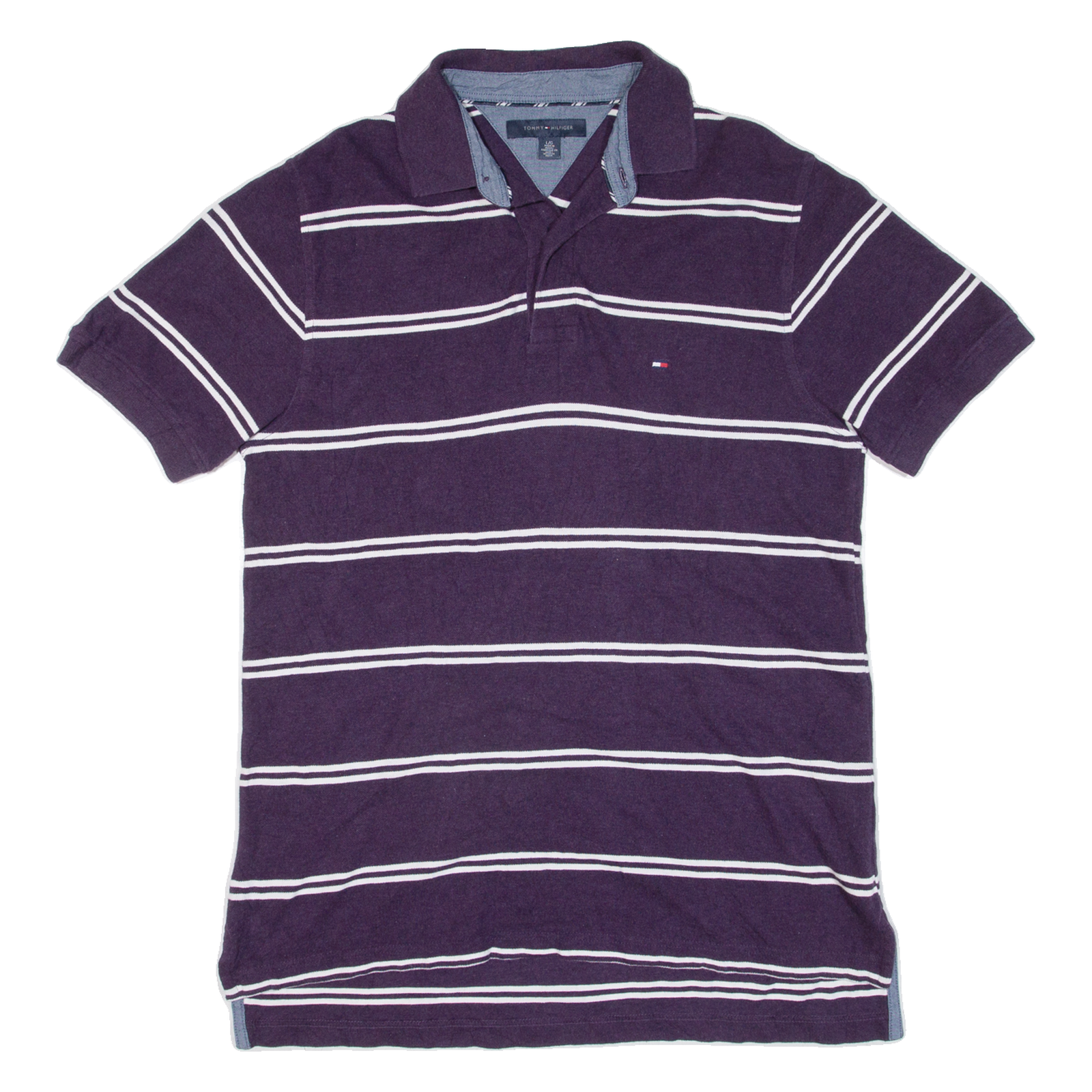 TOMMY HILFIGER Mens Polo Shirt Purple Striped L Refurbished - N/A refurbished available on Cerqular