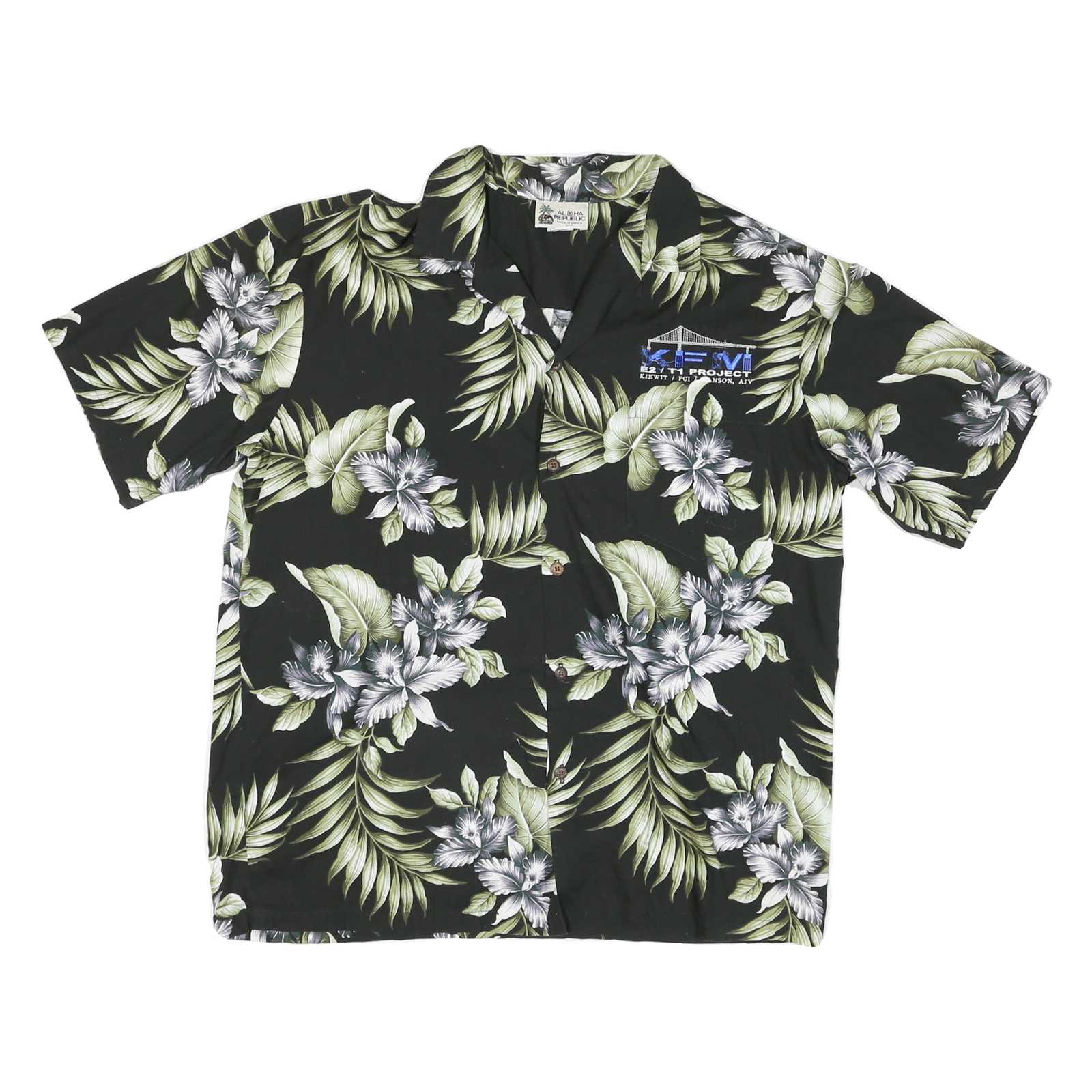 ALPHA REPUBLIC Mens Black Green Floral Print Hawaiian Shirt L Cotton Blend Refurbished - N/A refurbished available on Cerqular