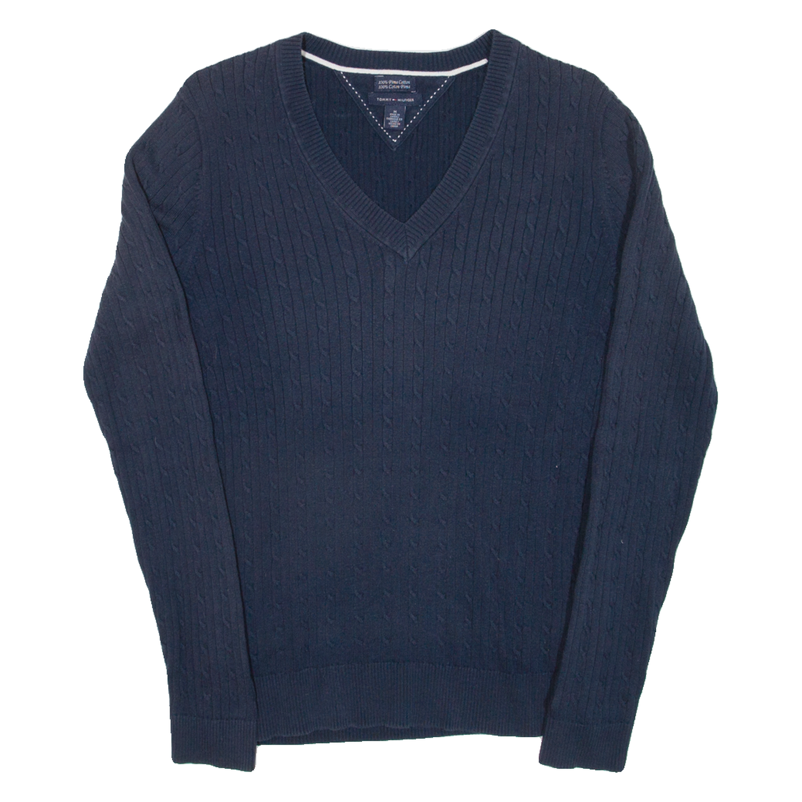 TOMMY HILFIGER Womens Jumper Blue V-Neck Cable Knit M Refurbished - N/A refurbished available on Cerqular