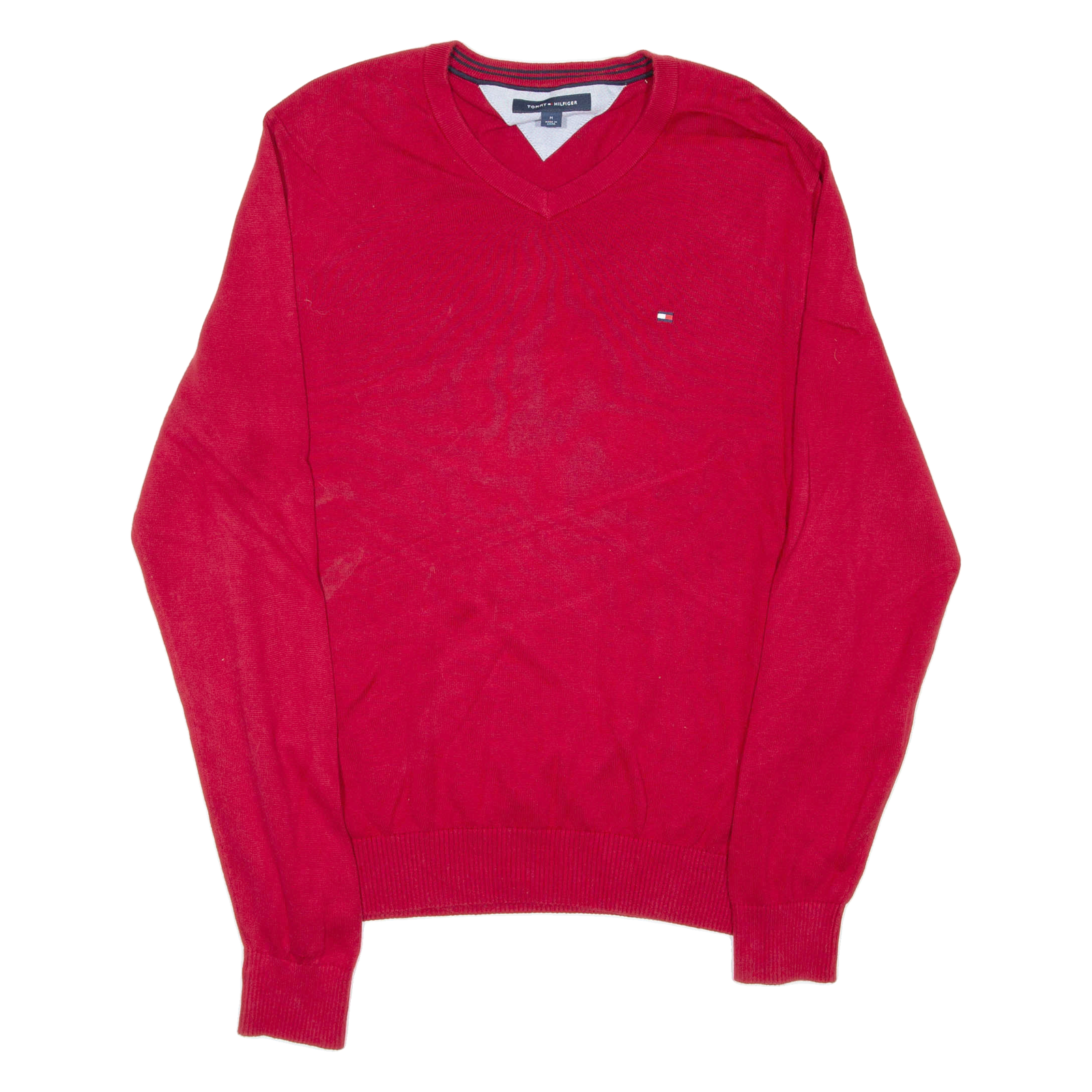 TOMMY HILFIGER Mens Jumper Red V-Neck Tight Knit M Refurbished - N/A refurbished available on Cerqular