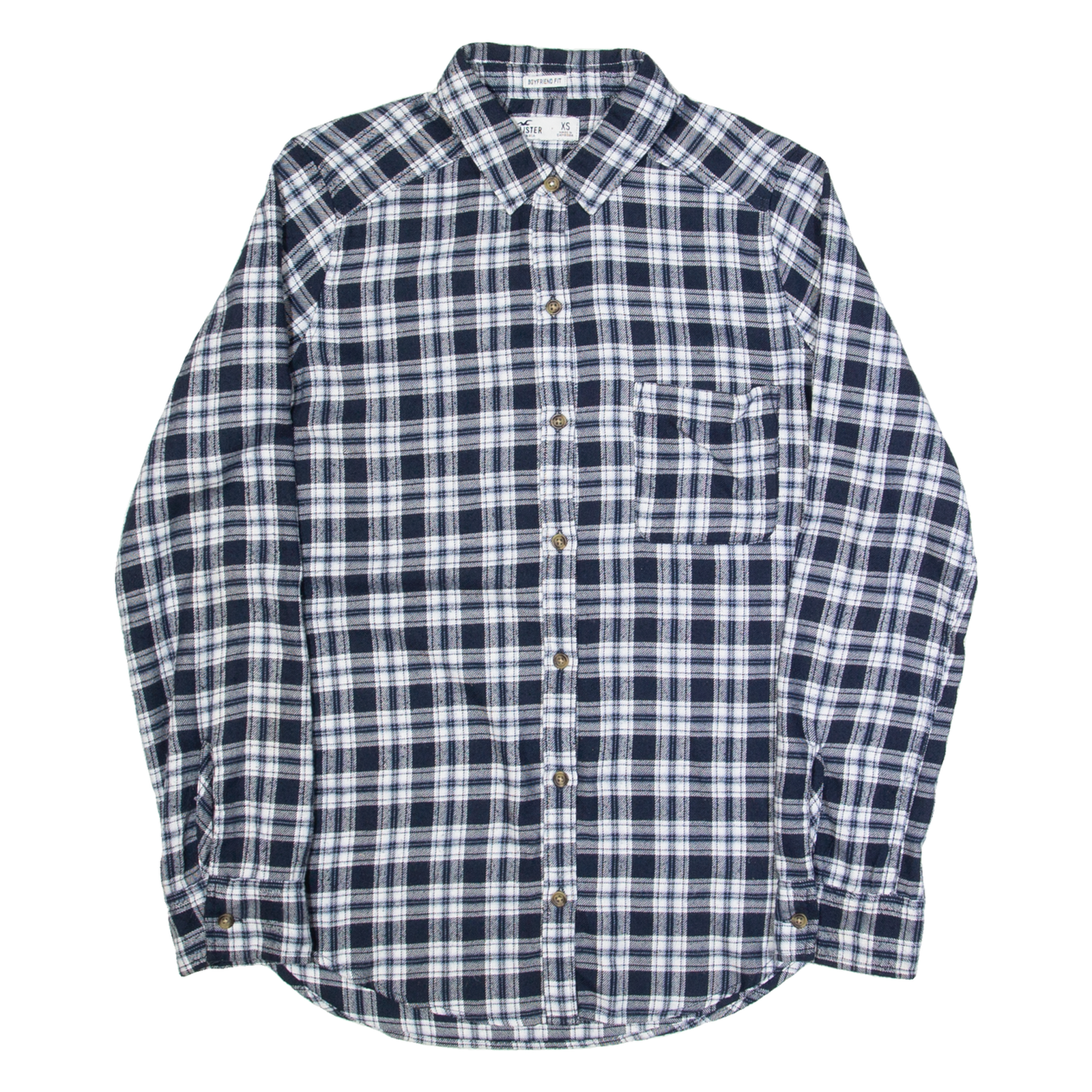 HOLLISTER Boyfriend Fit Womens Shirt Blue Check Long Sleeve XS Refurbished - N/A refurbished available on Cerqular