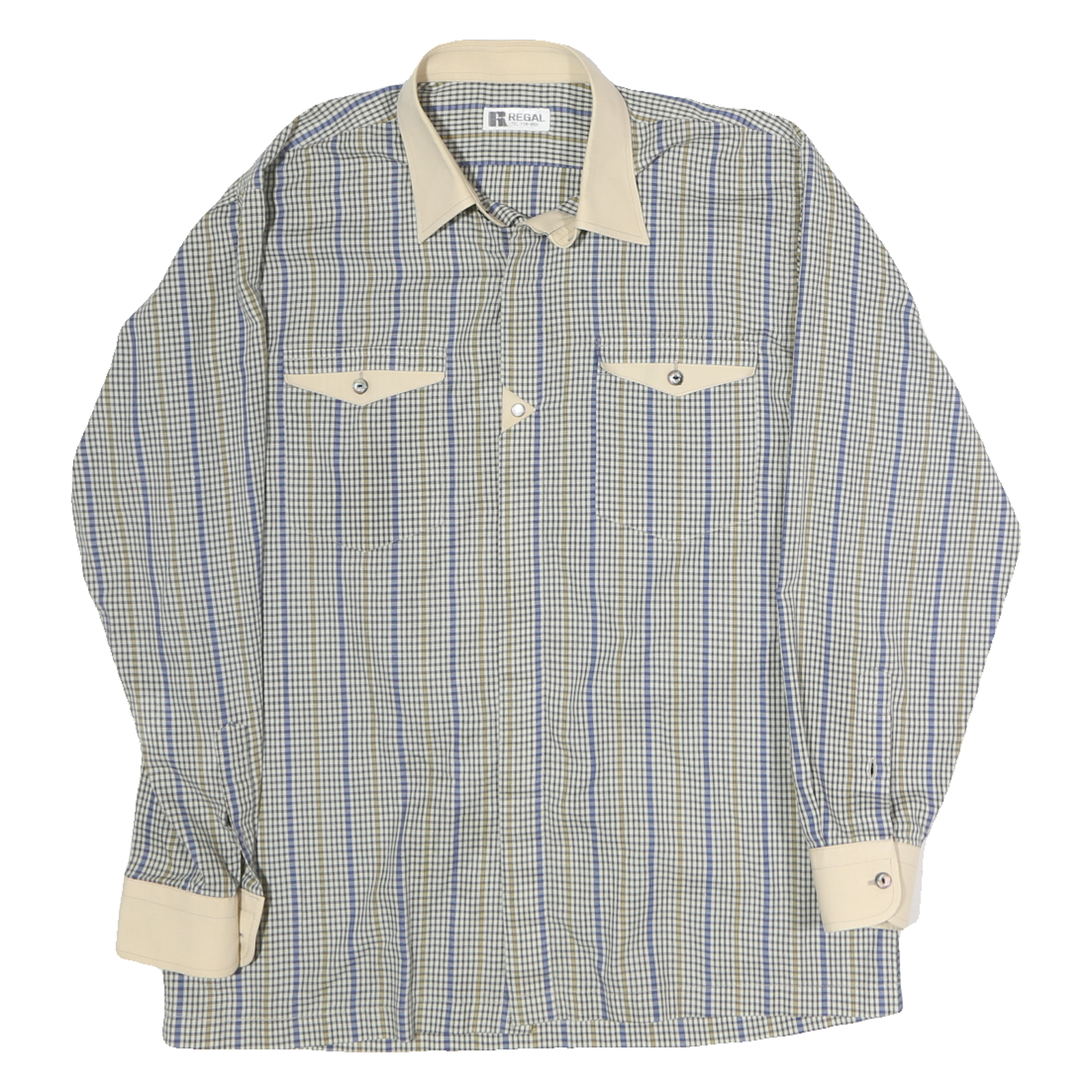 REGAL Mens Blue Beige Check Shirt L Long Sleeve Cotton Blend Classic Style Refurbished - N/A refurbished available on Cerqular