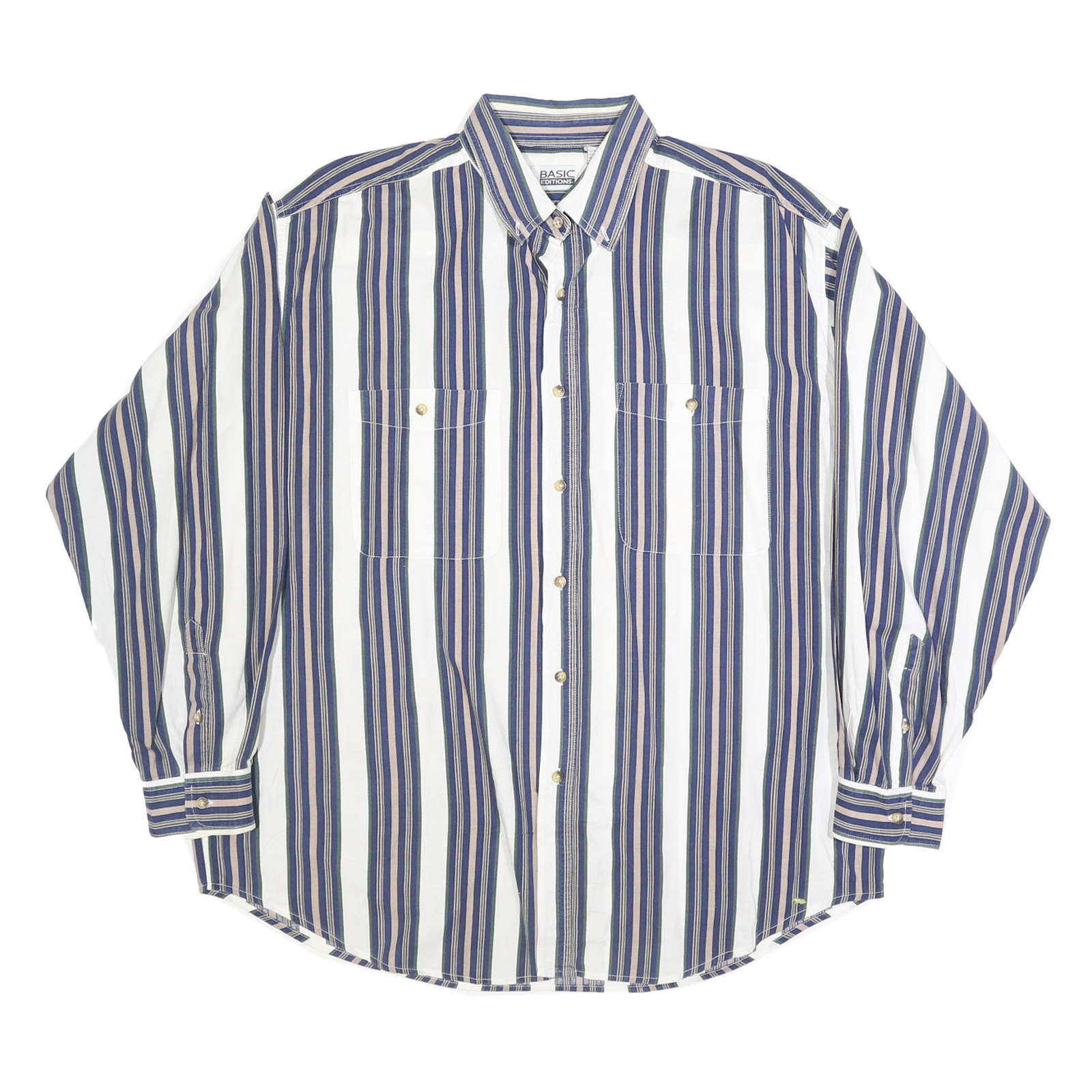 BASIC EDITION Mens White & Blue Striped Shirt XL Casual Cotton Long Sleeve Refurbished - N/A refurbished available on Cerqular