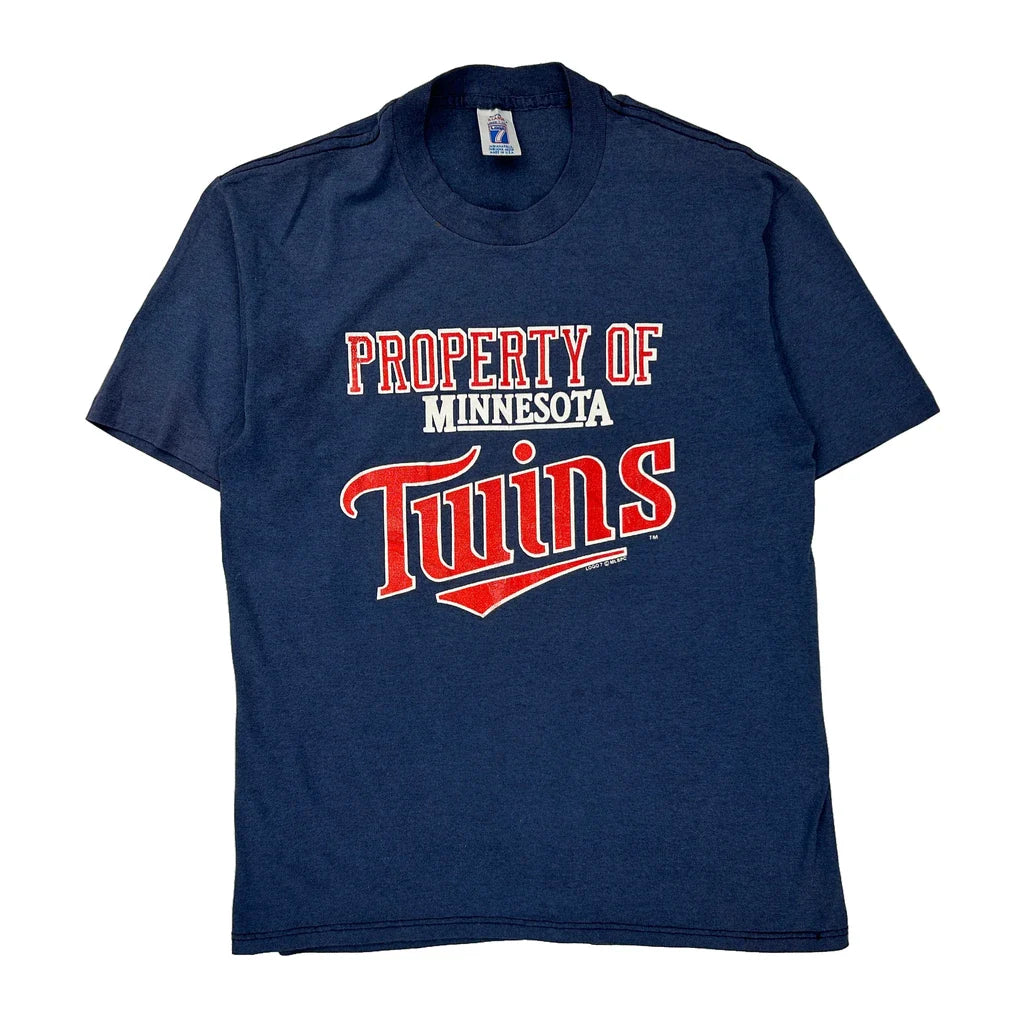Minnesota Twins Logo 7 Single Stitch T-Shirt - XL Blue Cotton Refurbished - Thrifted (note: this is a term often used to describe second- refurbished available on Cerqular