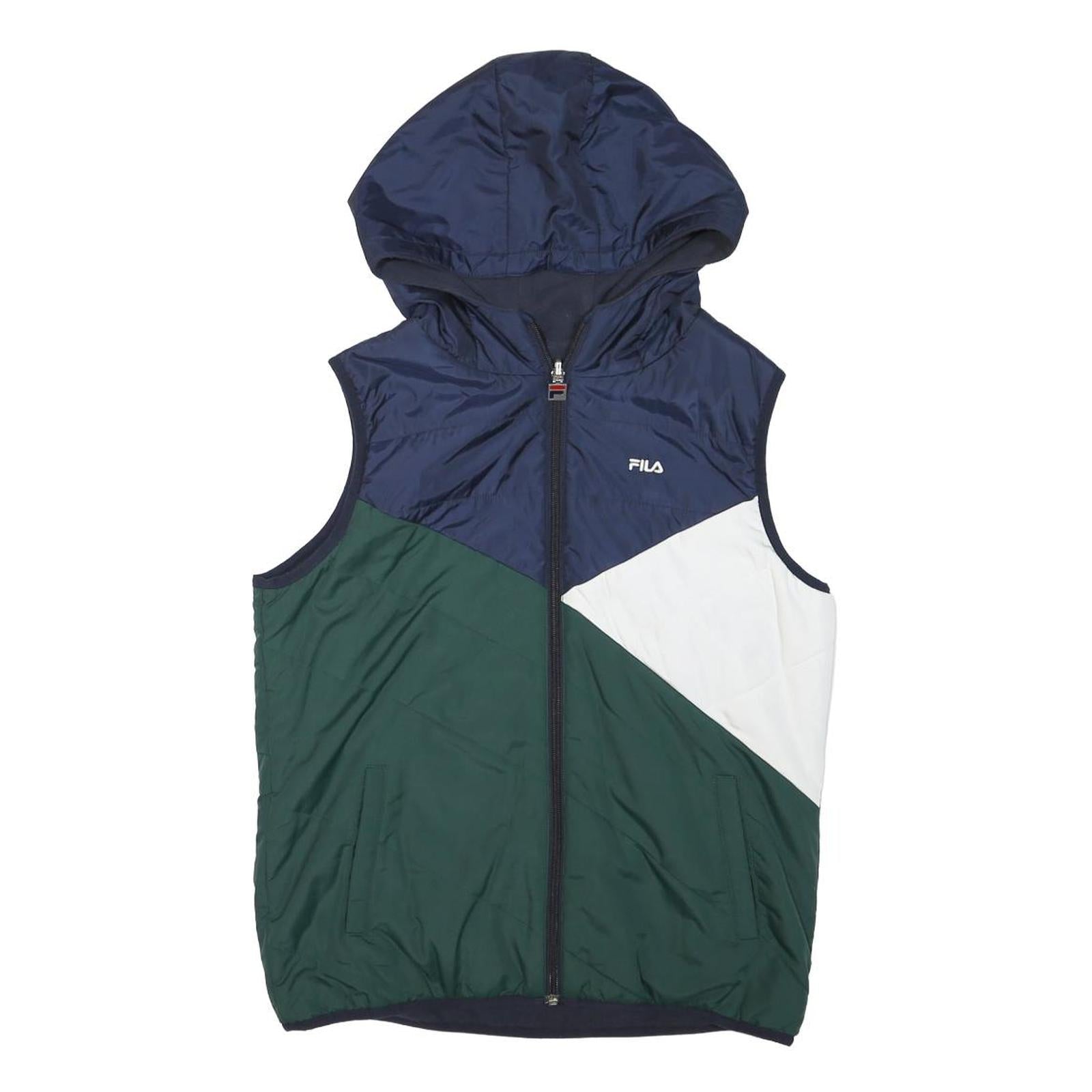 FILA Mens Blue Green & White Hooded Jacket XS Polyester Blend Colourblock Zip Refurbished - N/A refurbished available on Cerqular