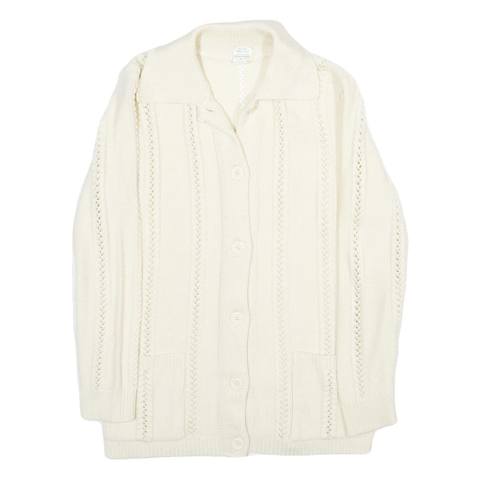 ST MICHAEL Womens Cream Plain Button Up Patterned Jumper Crew Neck UK 14 Acrylic Refurbished - N/A refurbished available on Cerqular