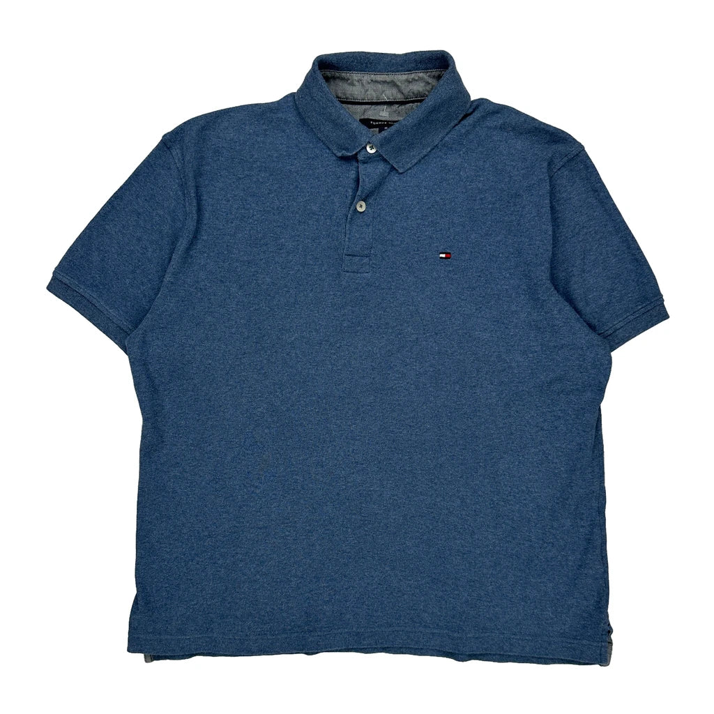 Tommy Hilfiger Polo Shirt - Medium Blue Cotton Refurbished - Thrifted (note: this is a term often used to describe second- refurbished available on Cerqular