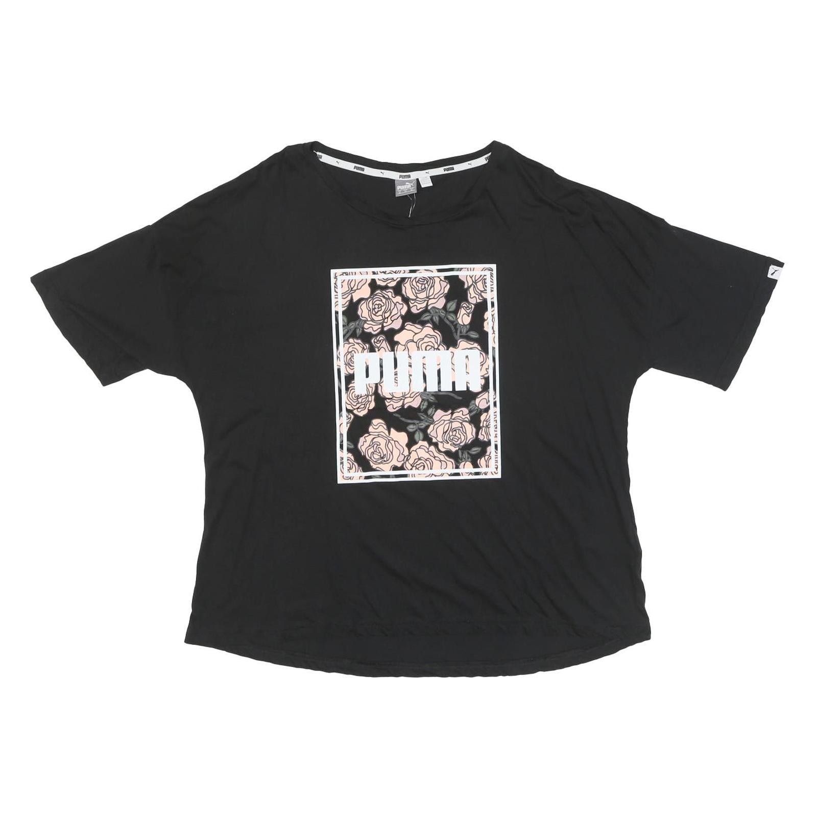 PUMA Womens Black Graphic T-Shirt XL Short Sleeve Round Neck Casual Floral Print Refurbished - N/A refurbished available on Cerqular