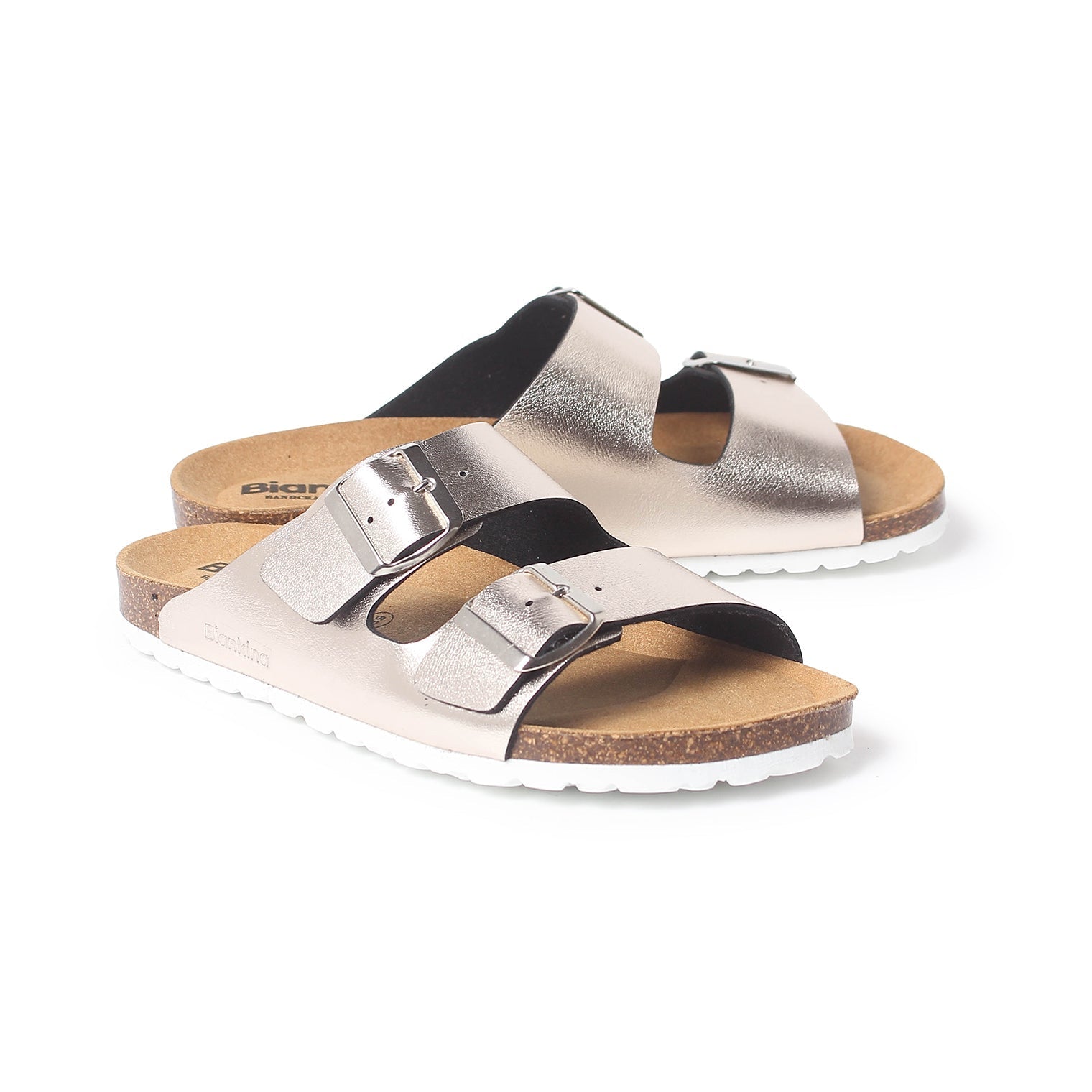 Marbella Vegan Leather Slip On Cork Sandal - Metallic Silver | Select size: 10 US (41EU) | Color: Metallic Silver Refurbished - N/A refurbished available on Cerqular