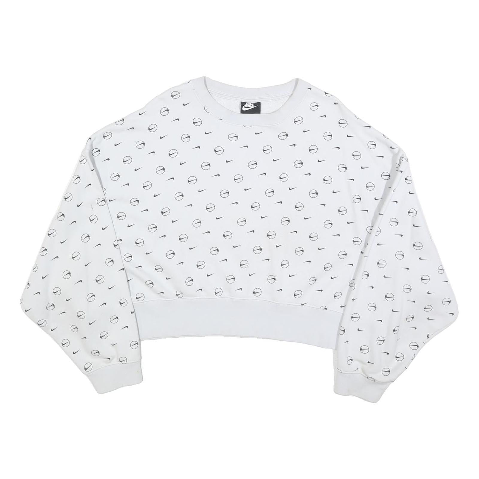 NIKE Womens White Crew Neck M Cotton Blend Sweatshirt Logo Print Refurbished - N/A refurbished available on Cerqular