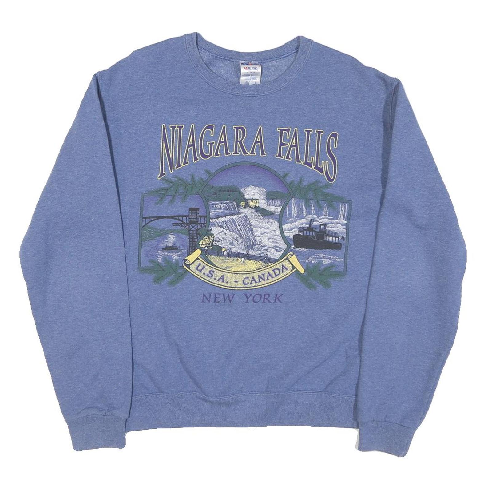 JERZEES Mens Blue Niagara Falls Crew Neck S Cotton Blend Graphic Sweatshirt Refurbished - N/A refurbished available on Cerqular