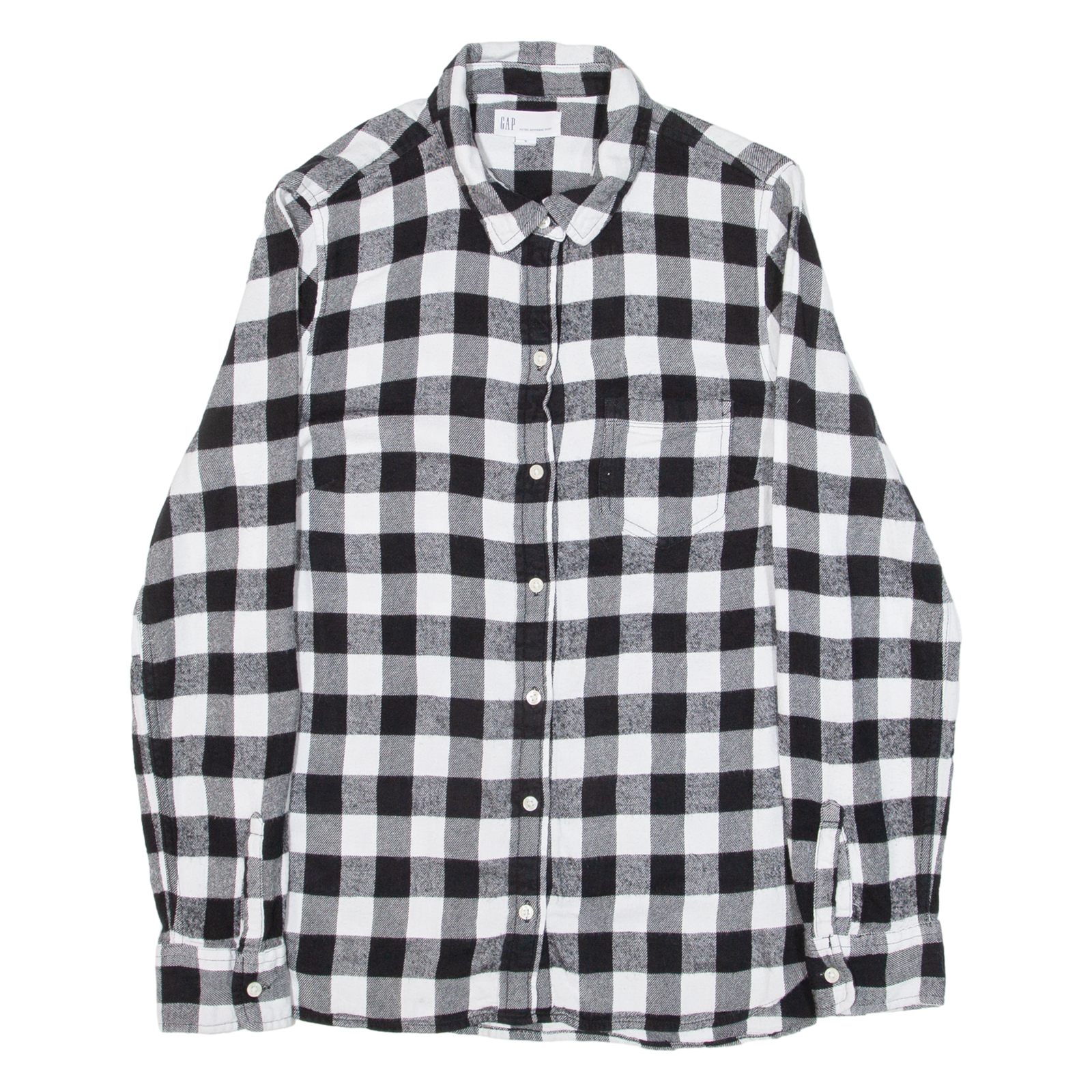 GAP Womens Flannel Shirt White Gingham Long Sleeve S Refurbished - N/A refurbished available on Cerqular
