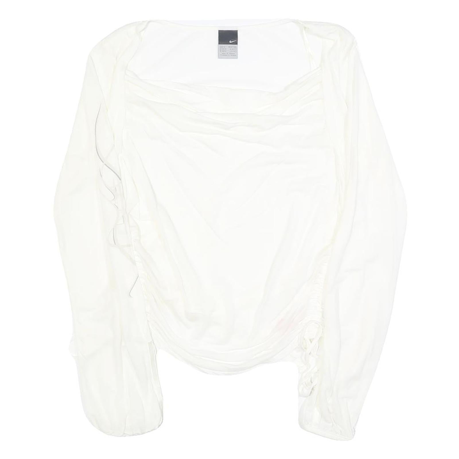NIKE Womens White Cotton Blend Long Sleeve Top Round Neck M Casual Refurbished - N/A refurbished available on Cerqular