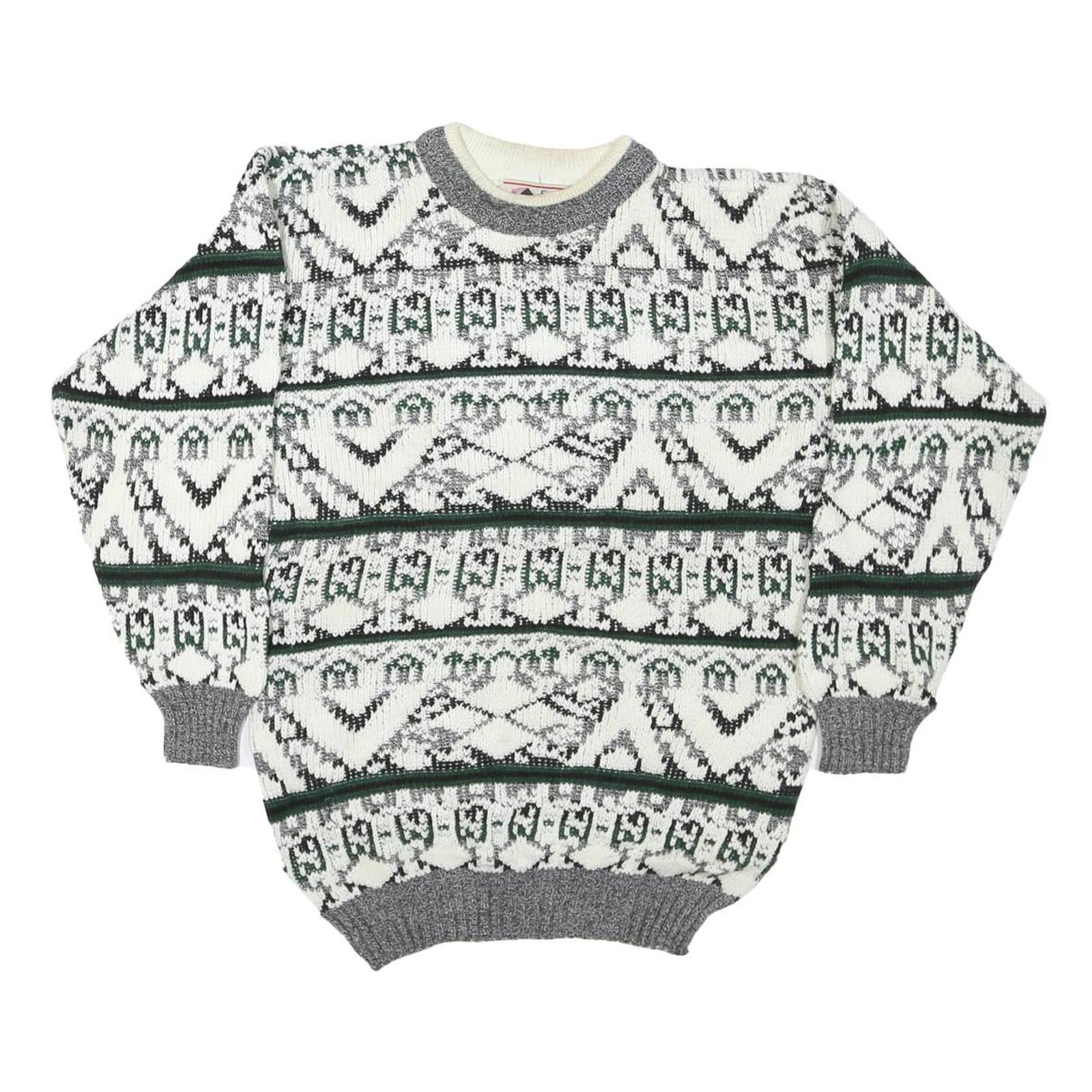 FUTURE TREND Mens White Grey & Green Patterned Cotton Blend Jumper Regular Fit S Refurbished - N/A refurbished available on Cerqular