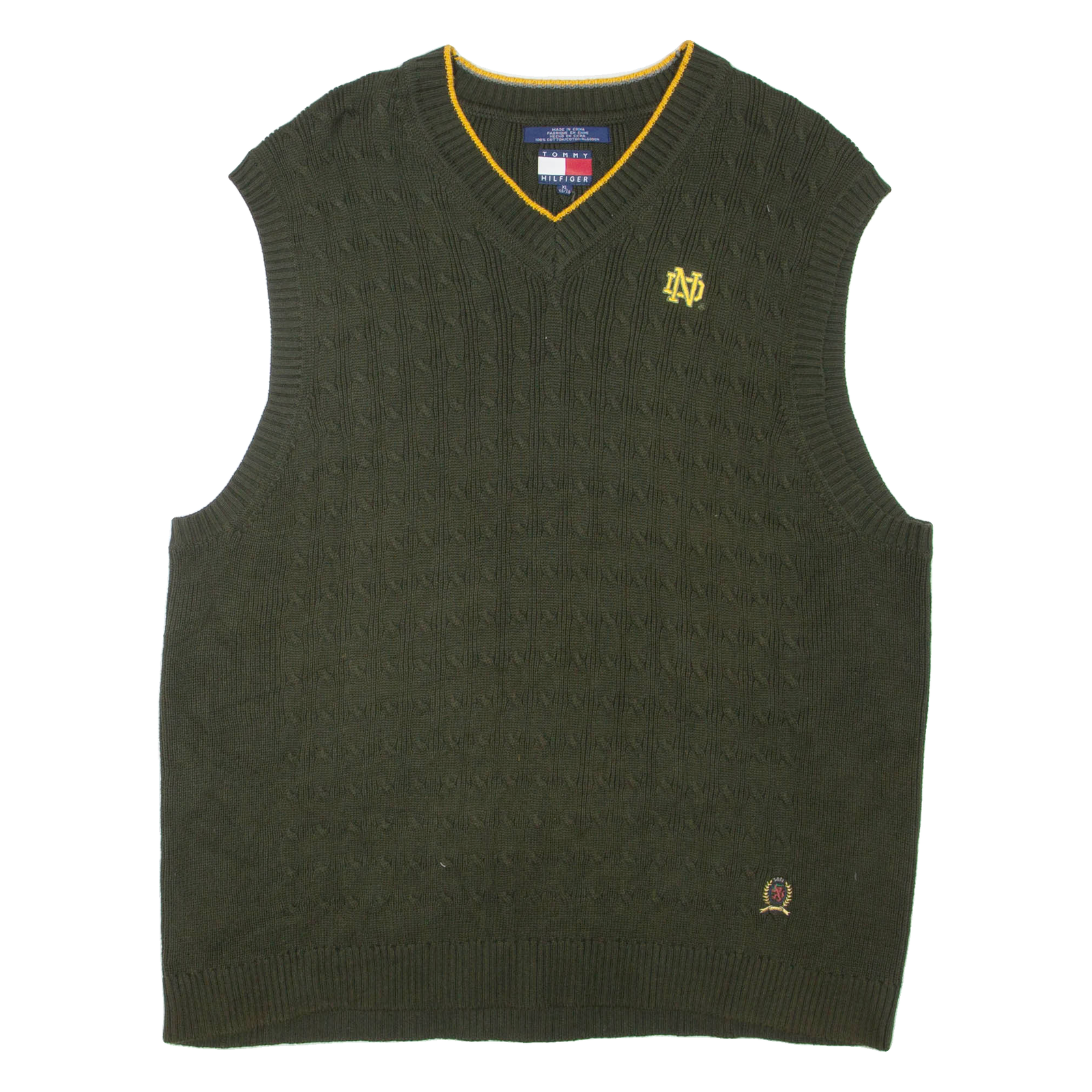 TOMMY HILFIGER Mens Jumper Green V-Neck Cable Knit Sleeveless XL Refurbished - N/A refurbished available on Cerqular