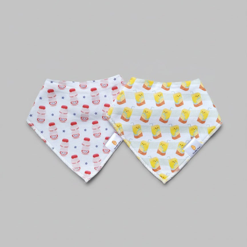 Organic Cotton Bandana Bibs 2pcs Set - Lemon Tea + Yogurt Drink | Design: Bunny Candy + Ice Cream Refurbished - The Wee Bean refurbished available on Cerqular