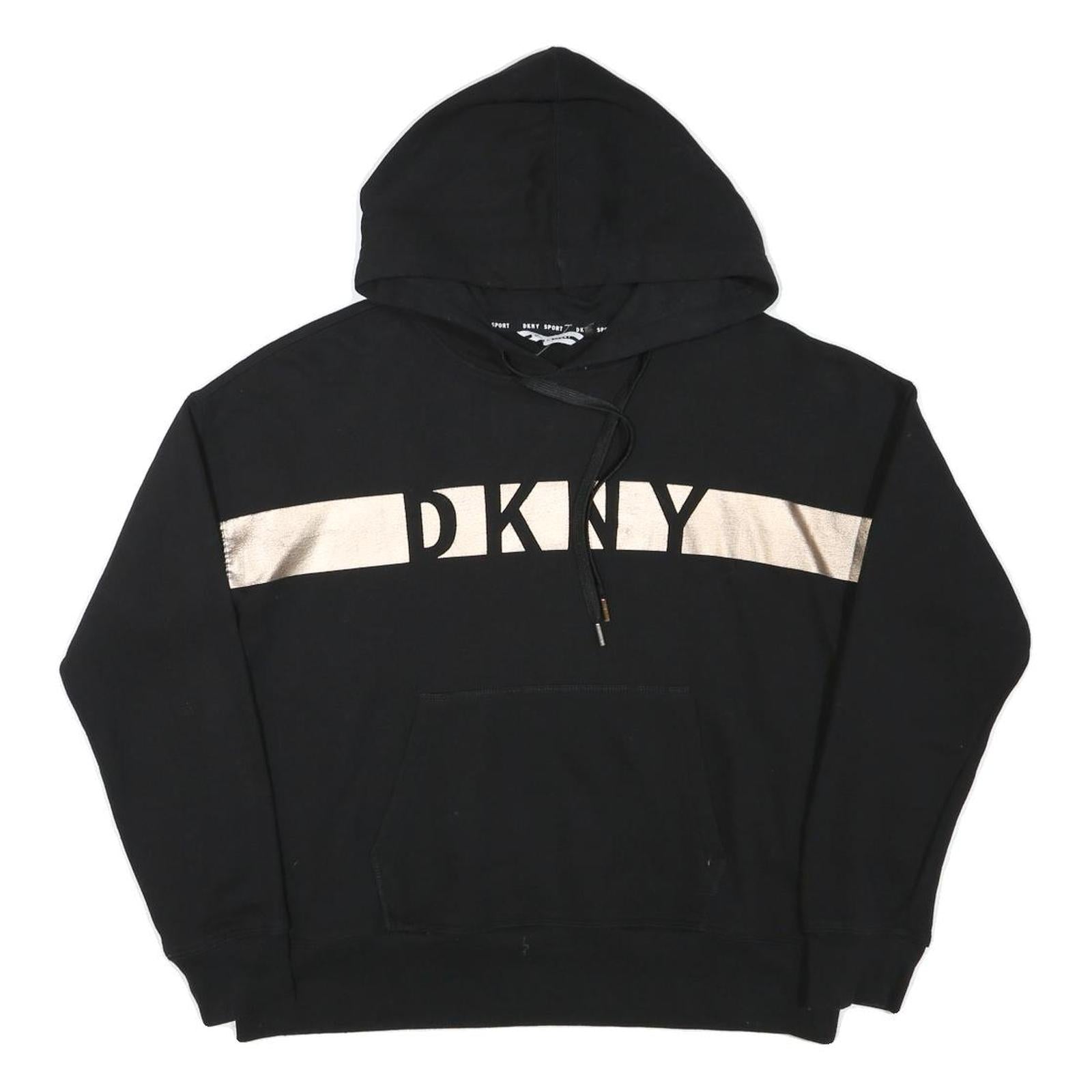 DKNY Womens Black Pullover Hoodie M Cotton Blend Drawstring Hood Pocket Refurbished - N/A refurbished available on Cerqular