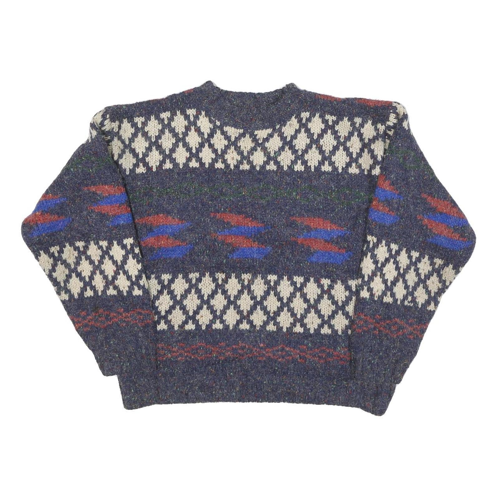 PAUSE Womens Blue Patterned Jumper Round Neck Chunky Knit S Wool Blend Refurbished - N/A refurbished available on Cerqular