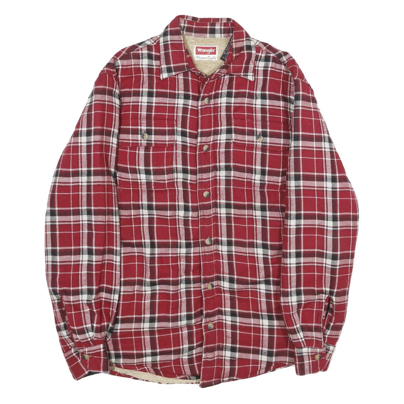 WRANGLER Mens Red & Black Checked Shirt Jacket S Cotton Blend Button Fastening Refurbished - N/A refurbished available on Cerqular