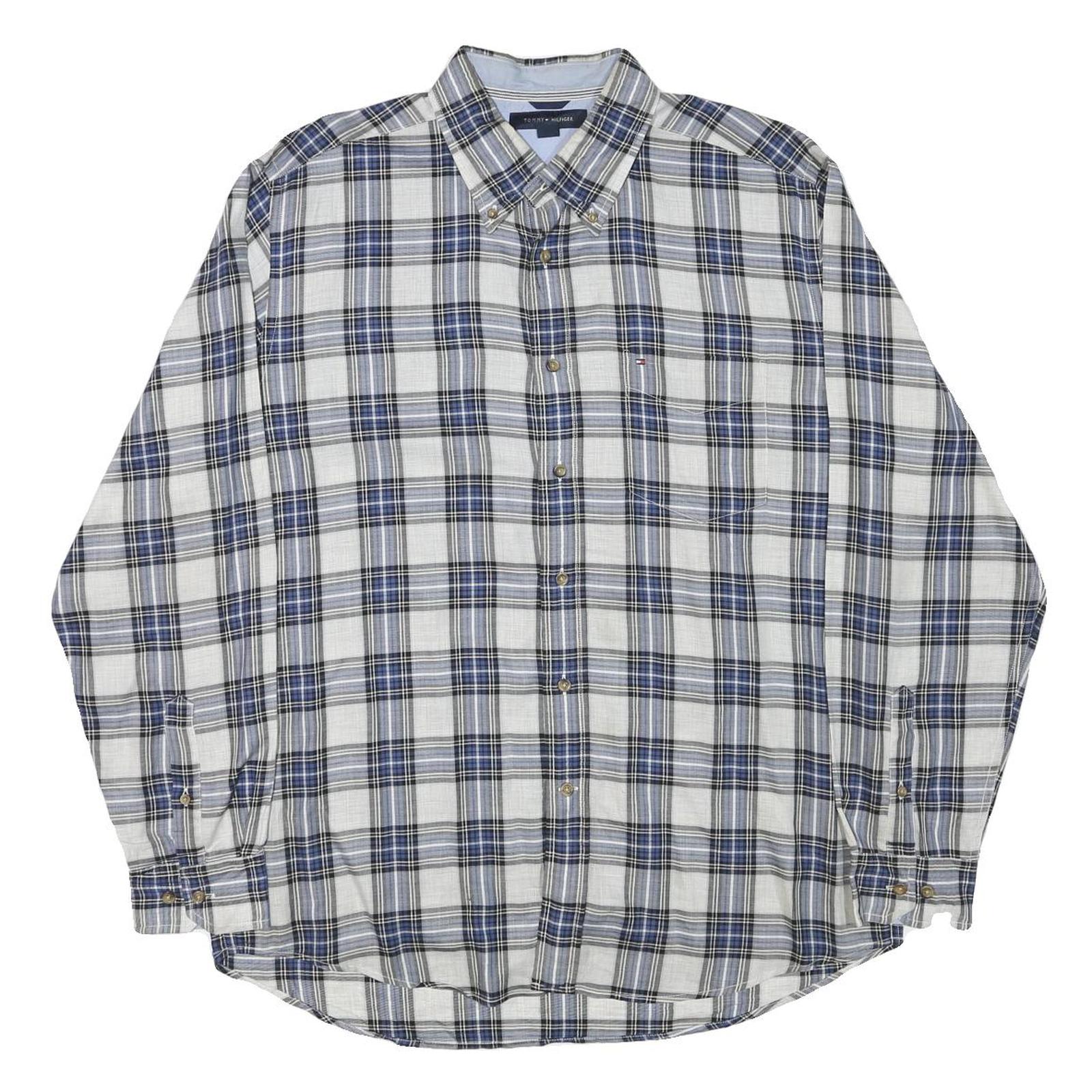 TOMMY HILFIGER Mens Blue & White Check Shirt L Cotton Blend Button Down Relaxed Refurbished - N/A refurbished available on Cerqular