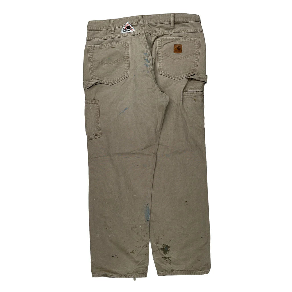 Carhartt Double Knee Carpenter Trousers - 36W 31L Khaki Cotton Refurbished - Thrifted (note: this is a term often used to describe second- refurbished available on Cerqular