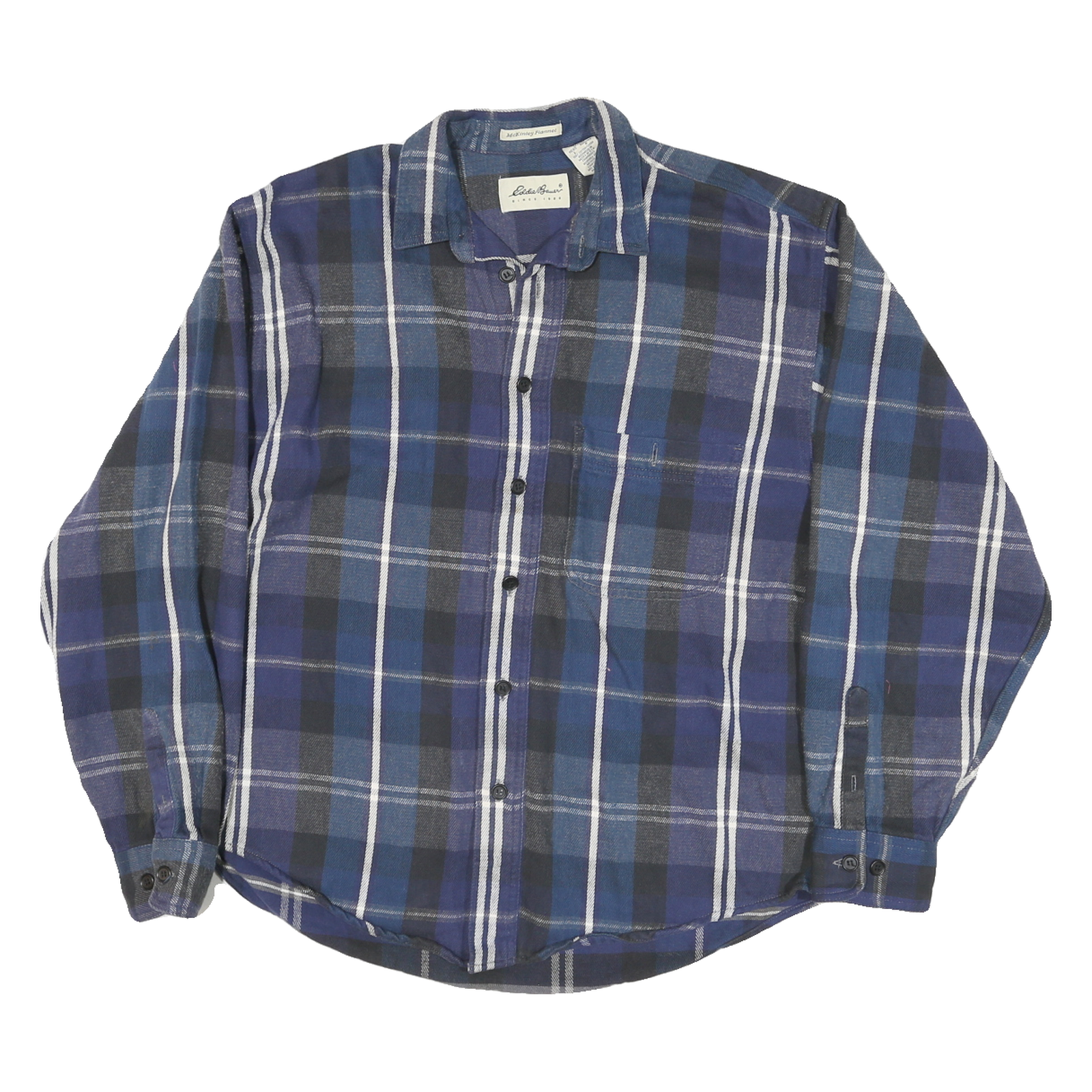EDDIE BAUER Mens Blue & Grey Plaid Shirt L Casual Cotton Blend Flannel Button Refurbished - N/A refurbished available on Cerqular
