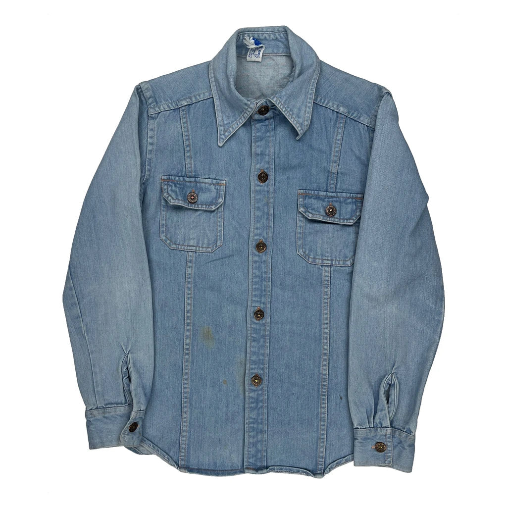 Wrangler Denim Shirt - Small Blue Denim Refurbished - Thrifted (note: this is a term often used to describe second- refurbished available on Cerqular