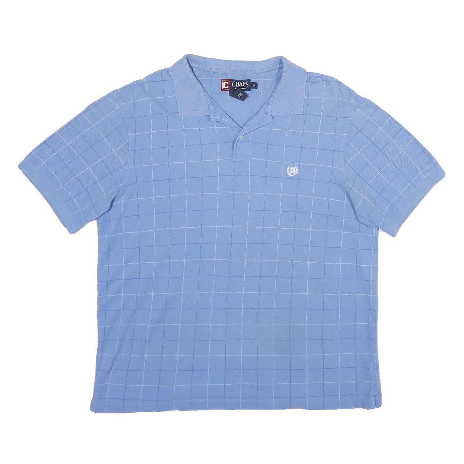 CHAPS Mens Blue Check Short Sleeve Polo Shirt L Cotton Casual Classic Refurbished - N/A refurbished available on Cerqular