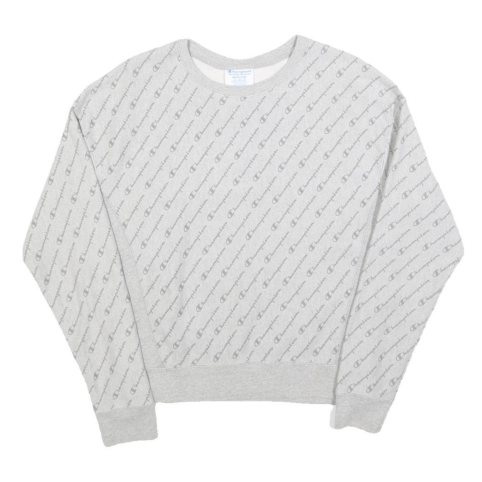 CHAMPION REVERSE WEAVE Mens Grey All Over Logo Crew Neck M Cotton Sweatshirt Refurbished - N/A refurbished available on Cerqular
