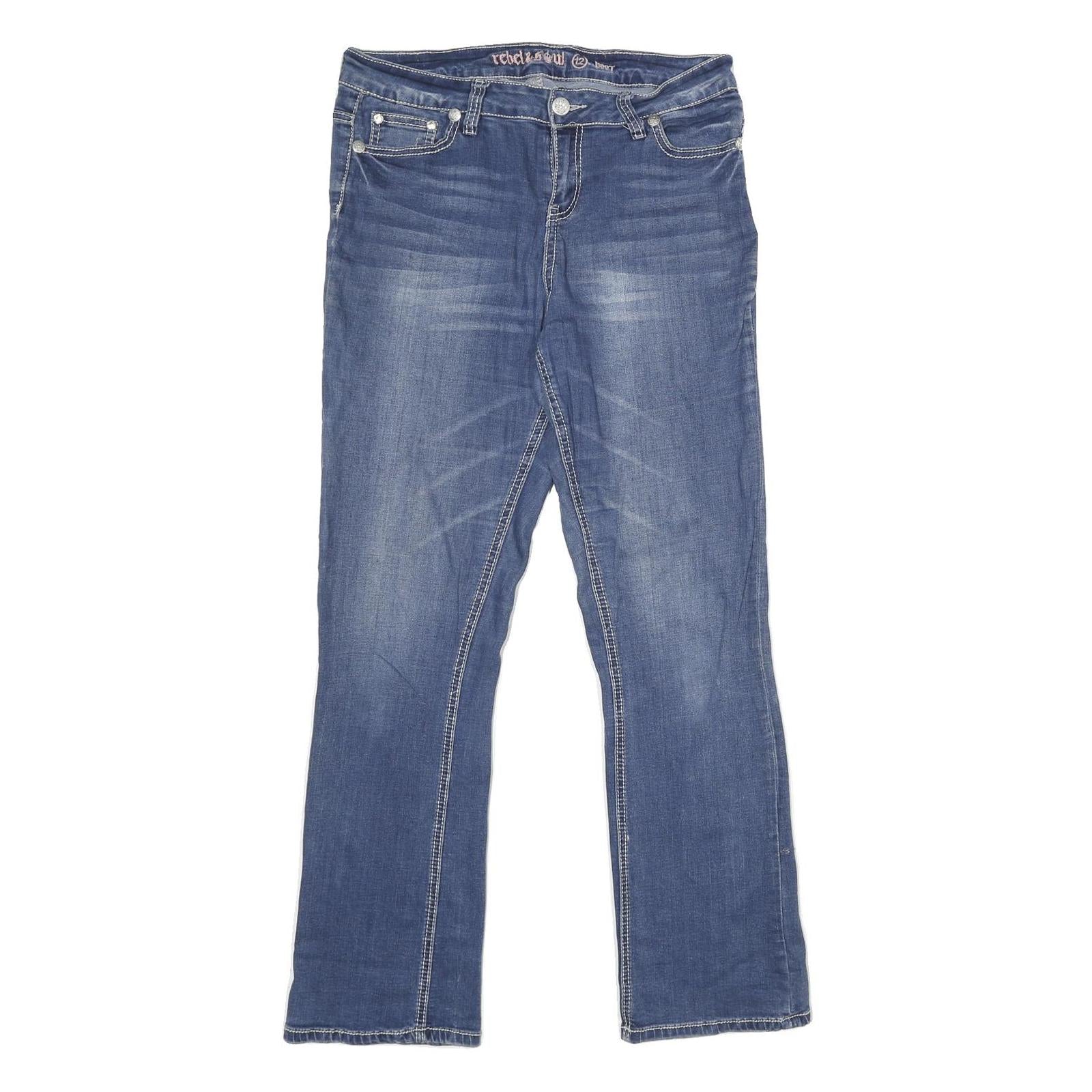 REBEL SOUL Womens Jeans Blue Relaxed Straight Denim Medium W32 L32 Embroidered Refurbished - N/A refurbished available on Cerqular
