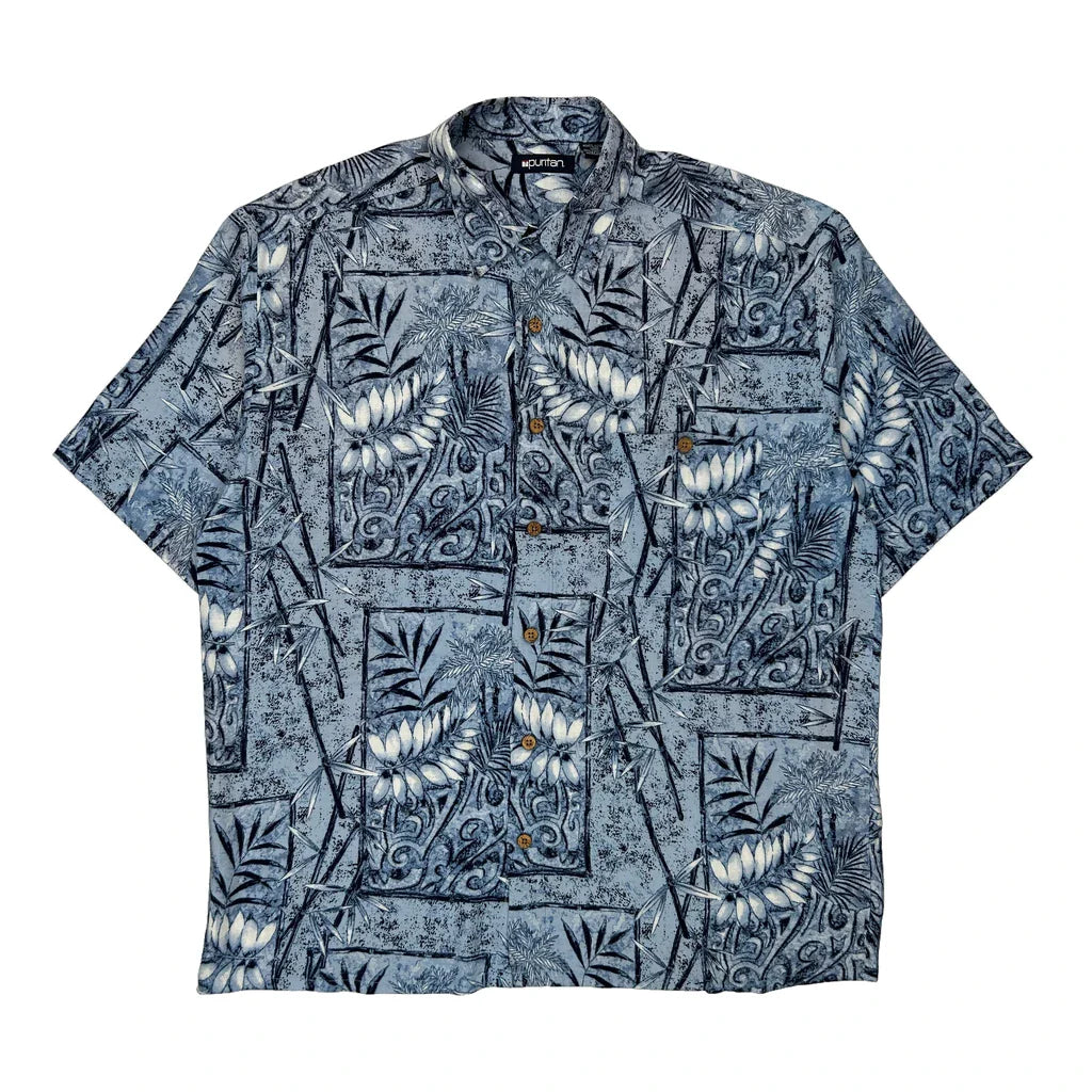 Puritan Floral Hawaiian Shirt - Large Blue Viscose Refurbished - Thrifted (note: this is a term often used to describe second- refurbished available on Cerqular