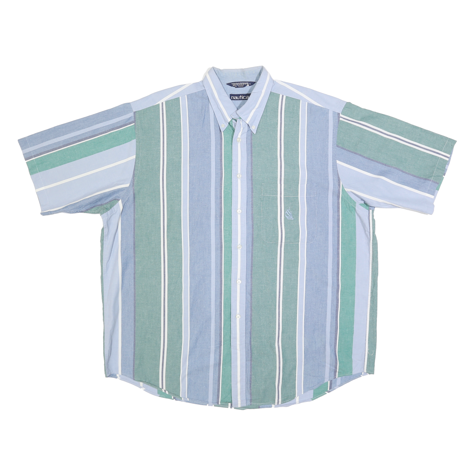 NAUTICA Mens Blue & Green Cotton Striped Shirt XL Button-Down Casual Summer Refurbished - N/A refurbished available on Cerqular