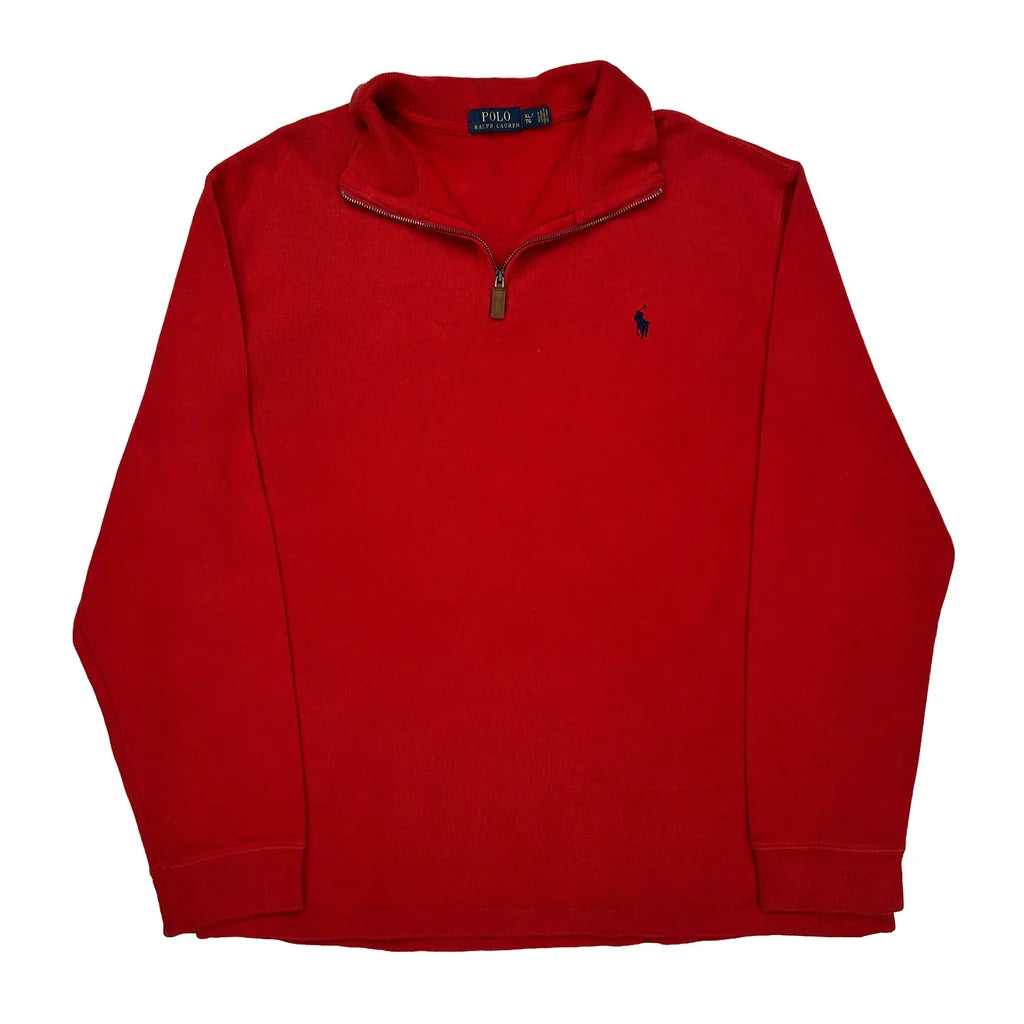 Polo By Ralph Lauren 1/4 Zip - XL Red Cotton Refurbished - Thrifted (note: this is a term often used to describe second- refurbished available on Cerqular