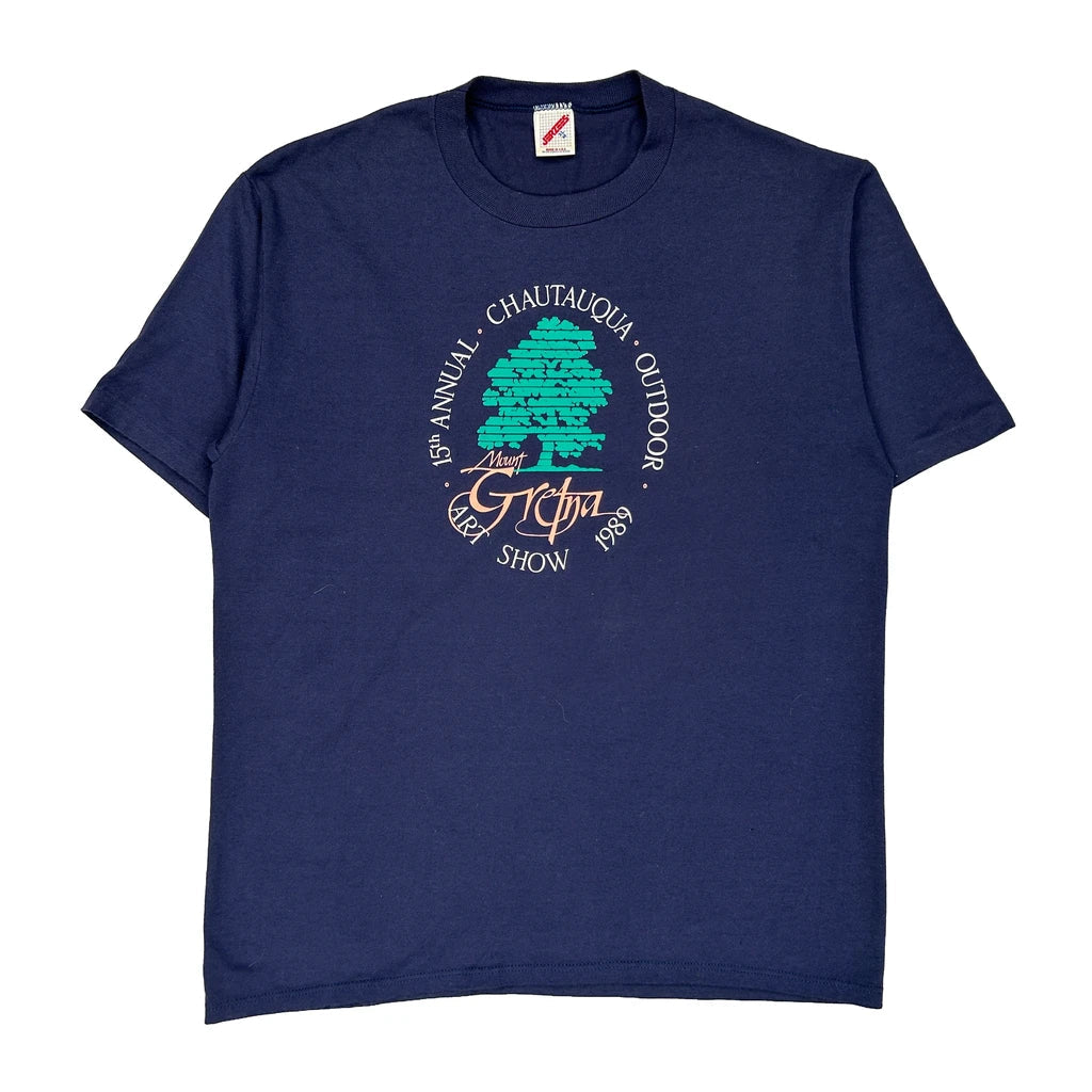 Made In USA Single Stitch Chautauqua Art Show Jerzees Graphic T-Shirt - XL Navy Cotton Blend Refurbished - Thrifted (note: this is a term often used to describe second- refurbished available on Cerqular