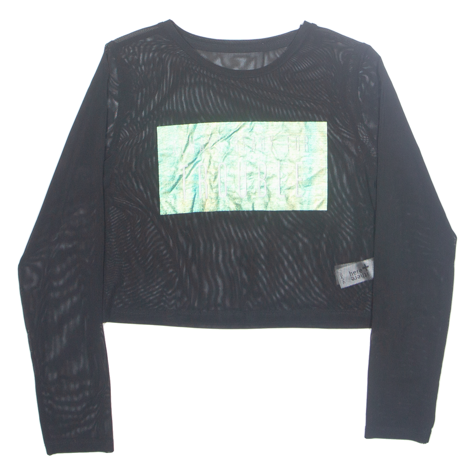 Always Ready For Trouble Cropped Sheer Womens Printed Top Black Long Sleeve S Refurbished - N/A refurbished available on Cerqular