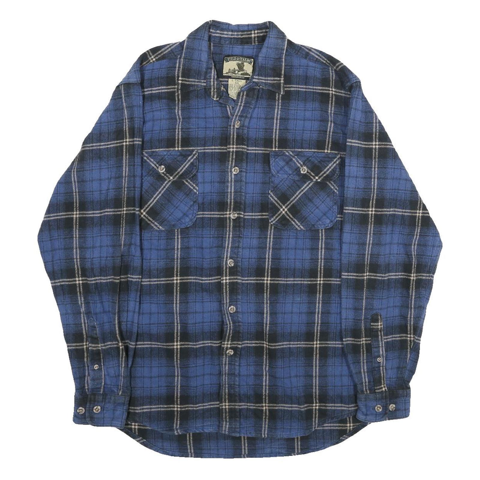 FIELD & STREAM Mens Blue Check Flannel Shirt L Cotton Casual Button Detail Refurbished - N/A refurbished available on Cerqular
