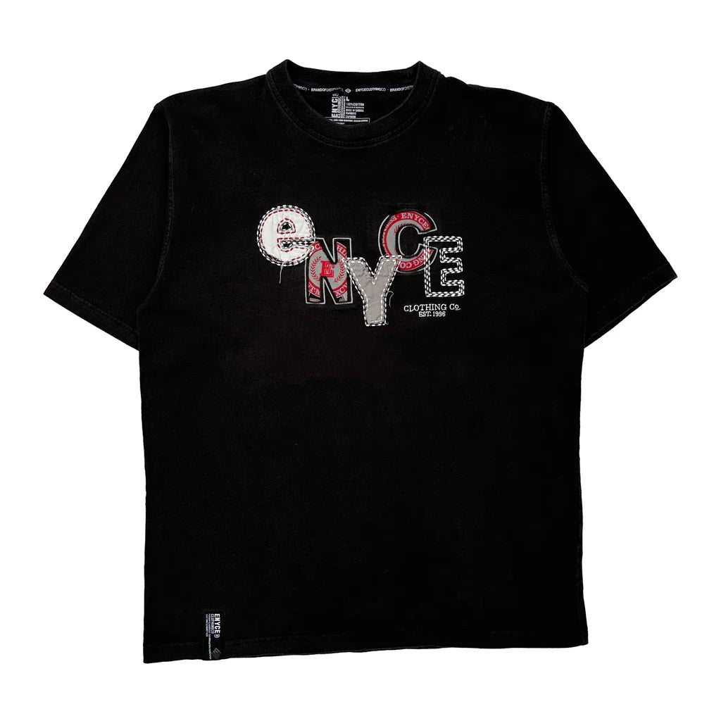 Enyce Graphic T-Shirt - Large Black Cotton Refurbished - Thrifted (note: this is a term often used to describe second- refurbished available on Cerqular