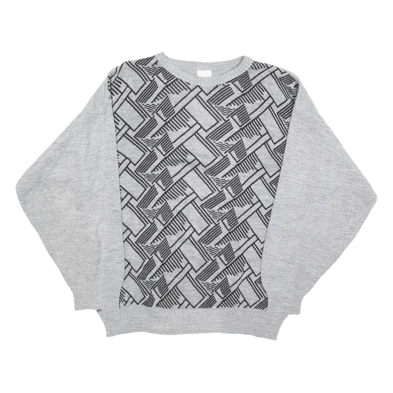 Womens Grey Geometric Pattern Plain Crew Neck Basic Knit Jumper L Acrylic Refurbished - N/A refurbished available on Cerqular
