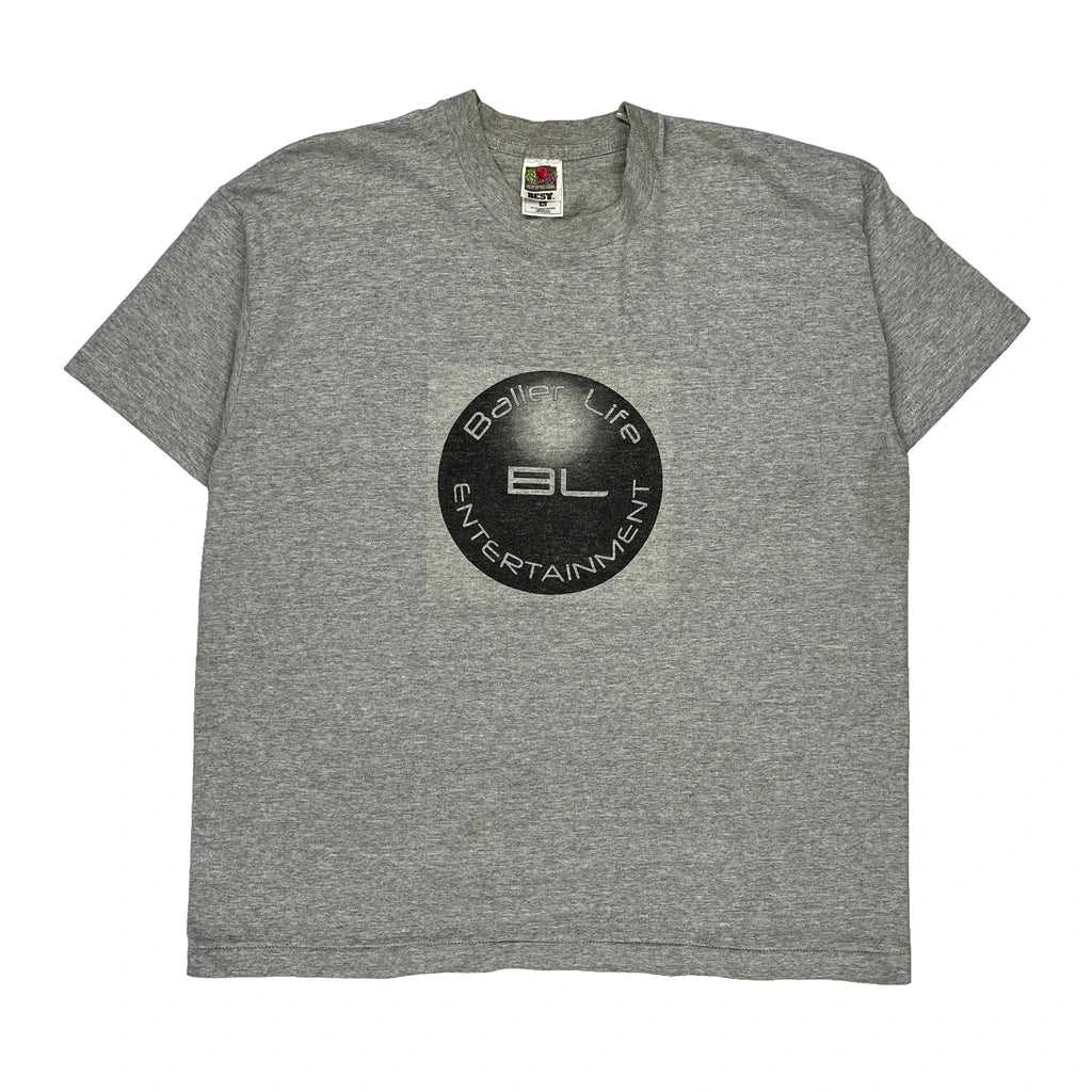 Baller Life Entertainment Fruit Of The Loom Single Stitch T-Shirt - XL Grey Cotton Blend Refurbished - Thrifted (note: this is a term often used to describe second- refurbished available on Cerqular