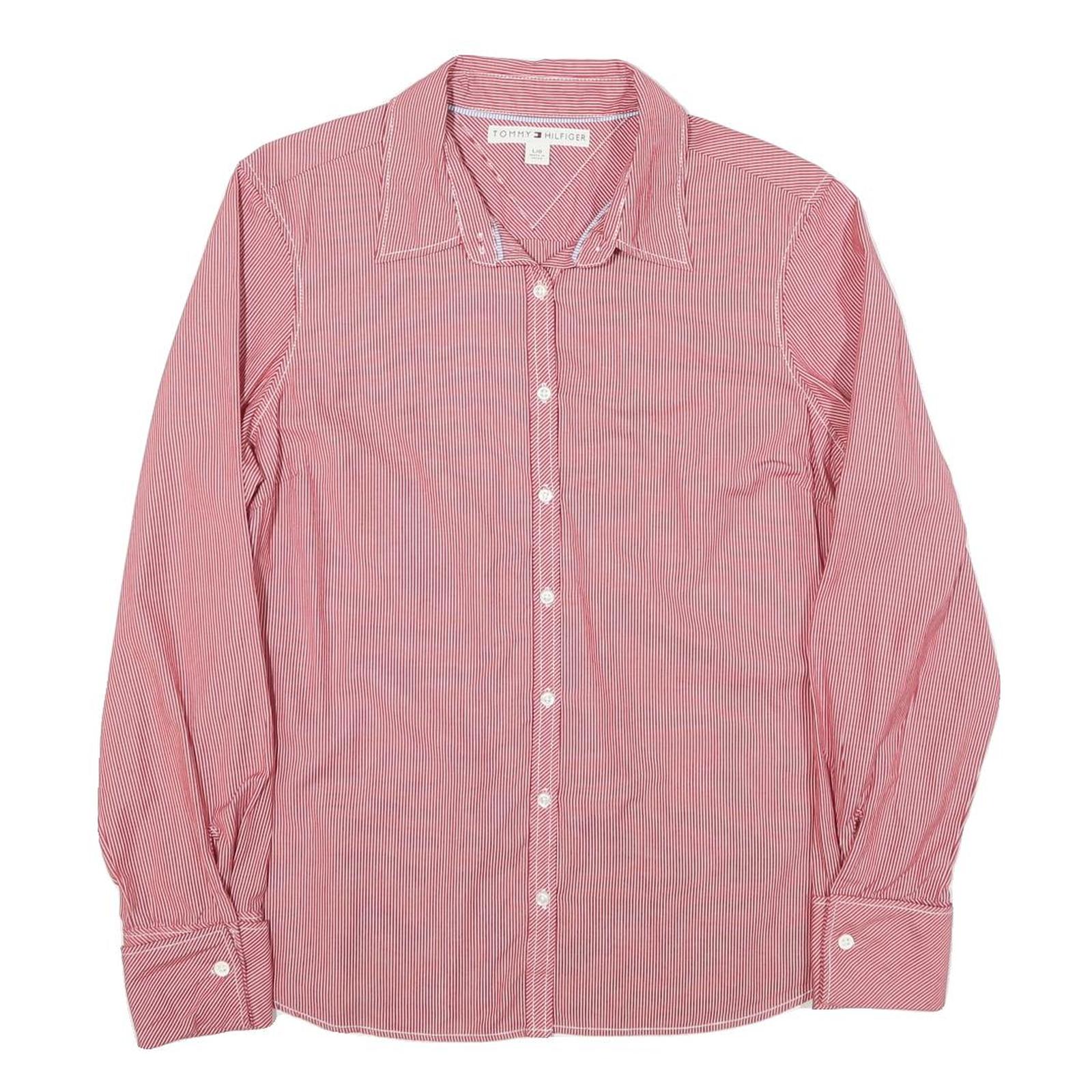 TOMMY HILFIGER Womens Red Striped Shirt L Button Front Classic Collar Cotton Refurbished - N/A refurbished available on Cerqular