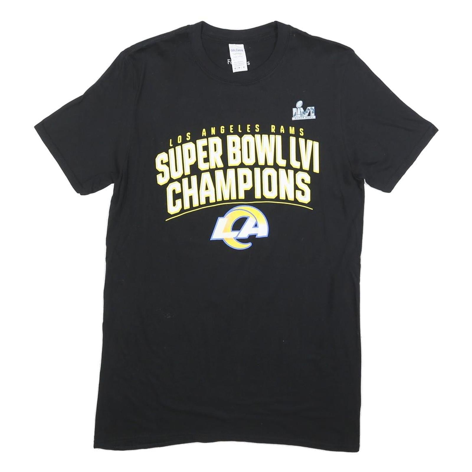 GILDAN Mens Black Los Angeles Rams Super Bowl LVI Champions Graphic T-Shirt M Refurbished - N/A refurbished available on Cerqular