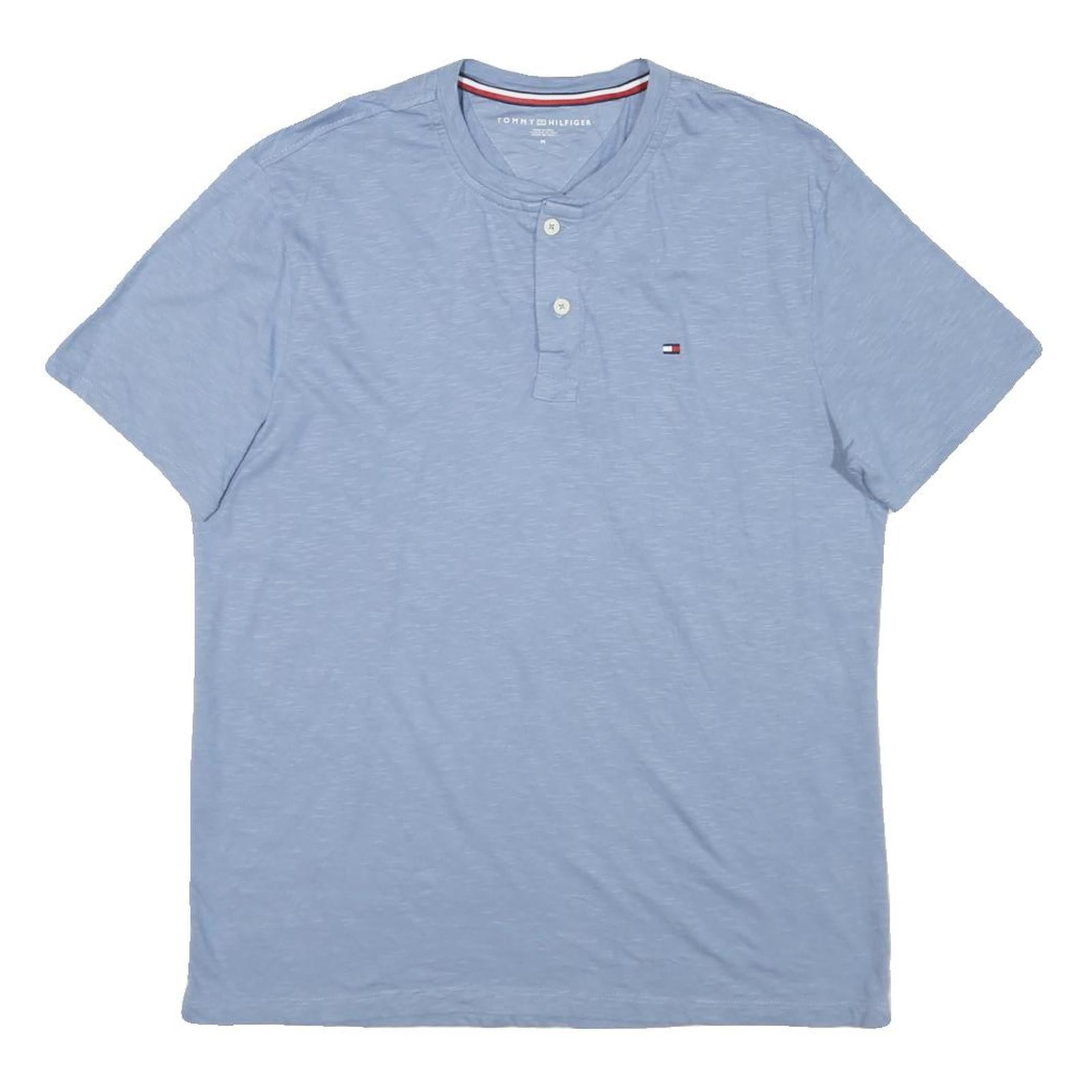 TOMMY HILFIGER Mens Blue Henley T-Shirt M Short Sleeve Crew Neck Cotton Blend Refurbished - N/A refurbished available on Cerqular