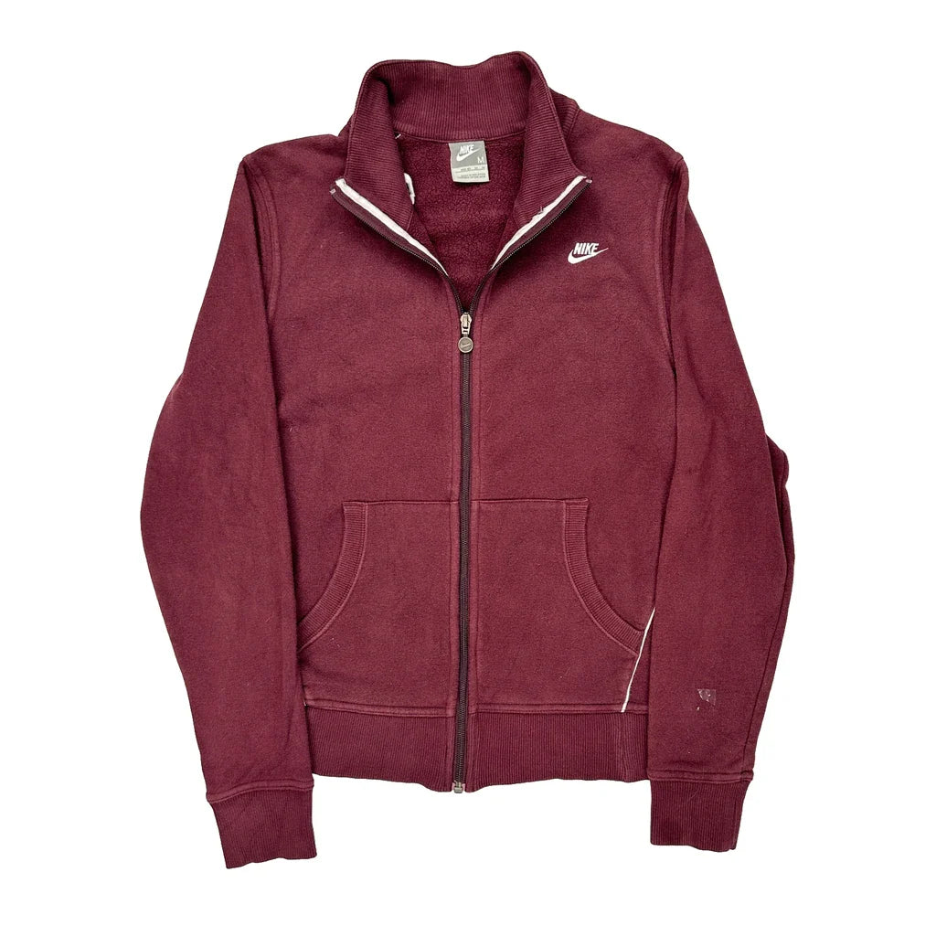 Nike Track Jacket - Medium Burgundy Cotton Blend Refurbished - Thrifted (note: this is a term often used to describe second- refurbished available on Cerqular